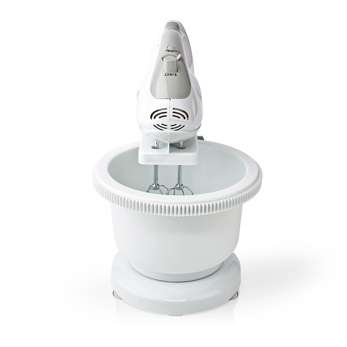 Handmixer | 200 W | 5 Geschindigkeitsstufen | Turbofunktion | Schüssel drehen / 2 Knethaken / 2 Quirle | Grau / Weiss