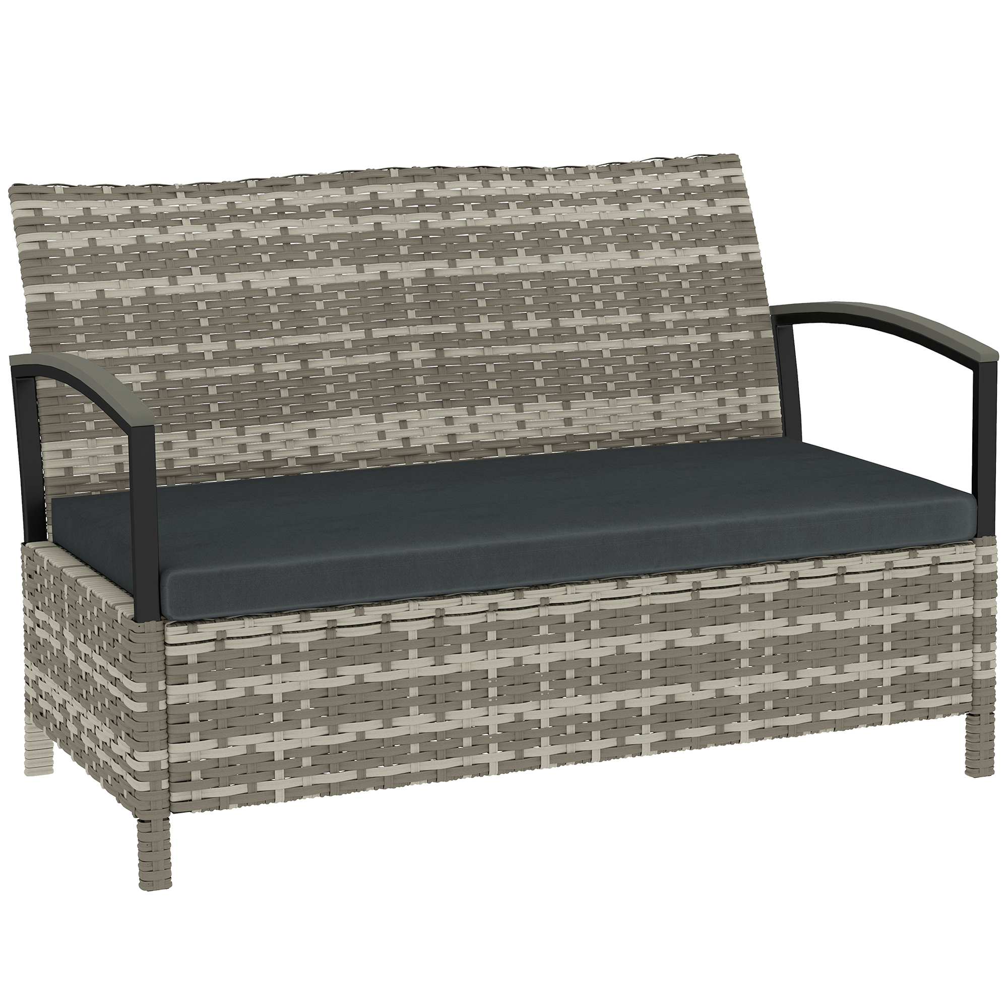 Gartenbank mit Stauraum 2-Sitzer Sitzbank mit Kissen Haltegriffen 125L Poly Rattan 123 x 70 x 82 cm Dunkelgrau