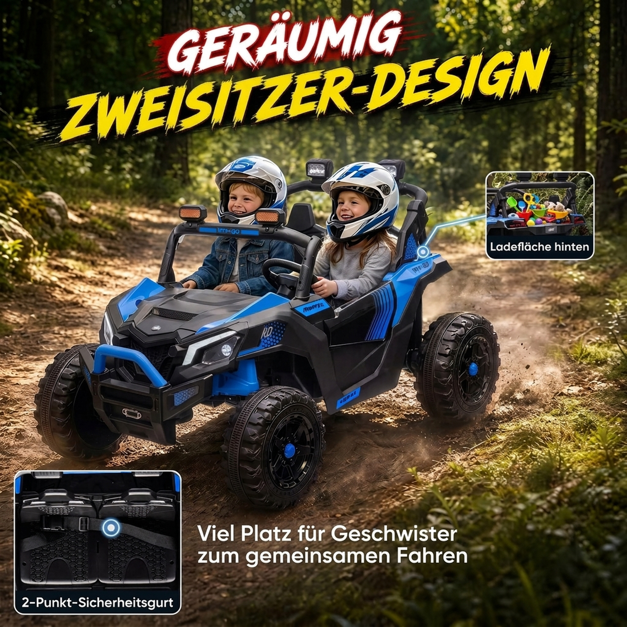 Kinder Elektroauto 24V 2 Sitzer Kinderauto UTV mit Lithium-Akku 2,4 GHz Fernbedienung 2 x 120W Motoren Softstart