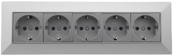5-fach Steckdosenblock, silber, 250V~/ 16A, Aufbaumontage