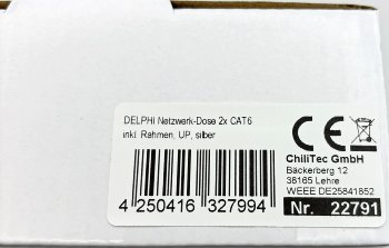 DELPHI Netzwerk-Dose 2x CAT6, inkl. Rahmen, UP, silber