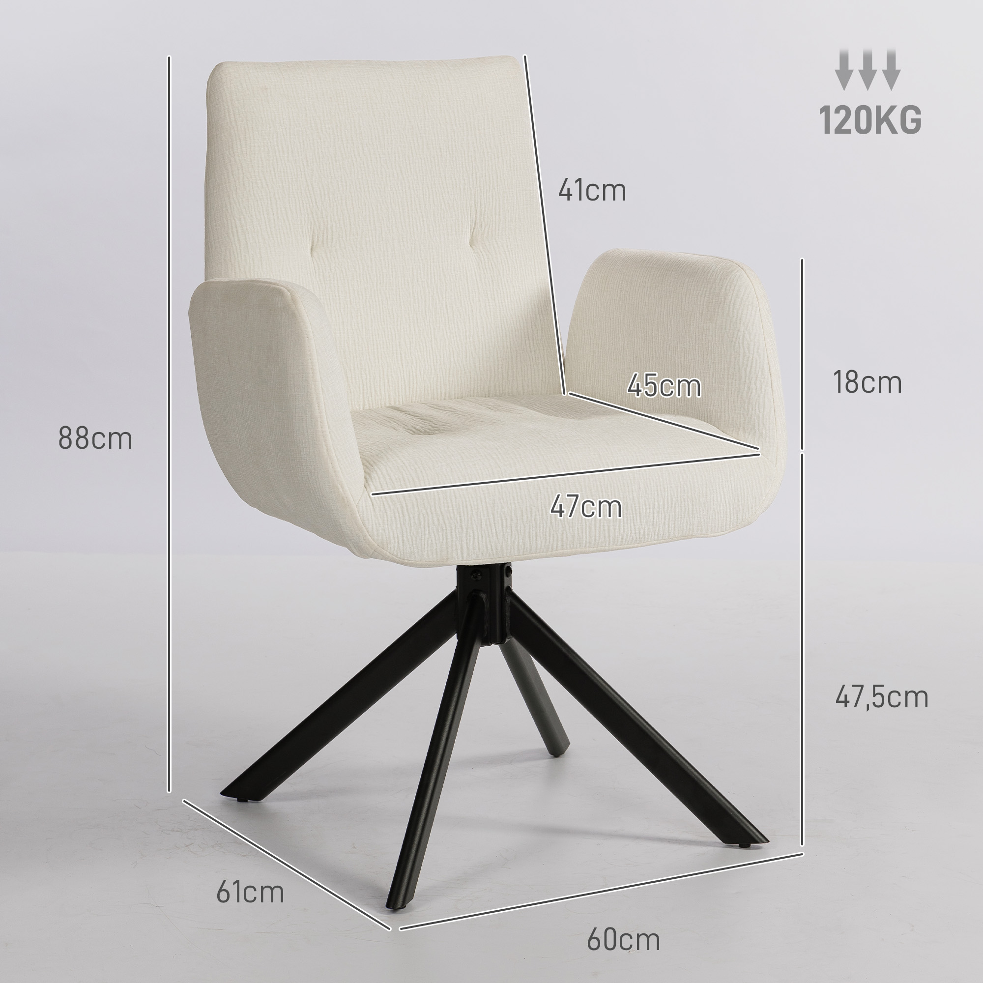 Polstersessel, Akzentsessel, modernes Design, drehbar, bis 120 kg, Cremeweiß