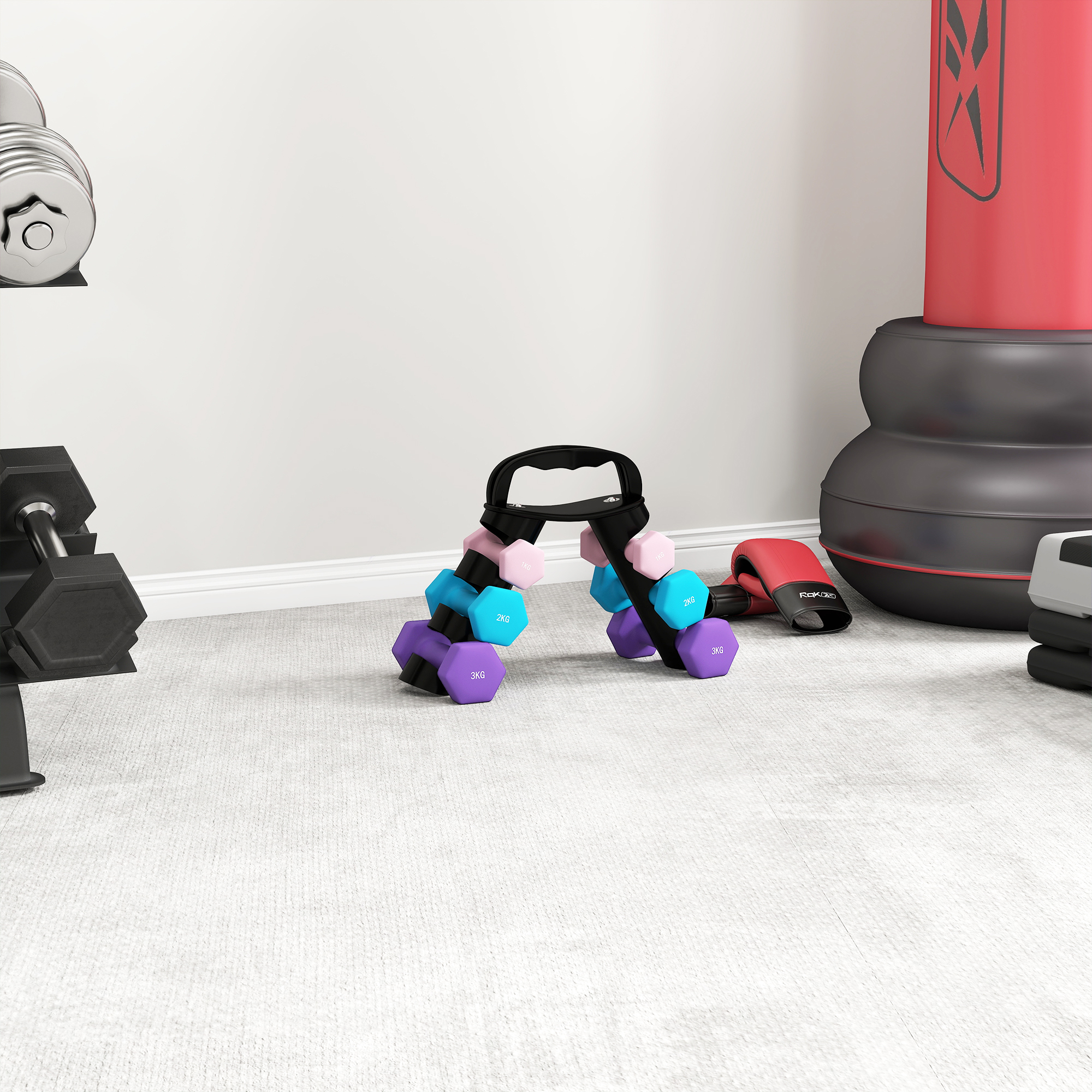 Hantelset mit Aufbewahrungsgestell, Set mit 6 Hanteln für Fitness-Training, 2 x 1kg, 2 x 2kg, 2 x 3kg