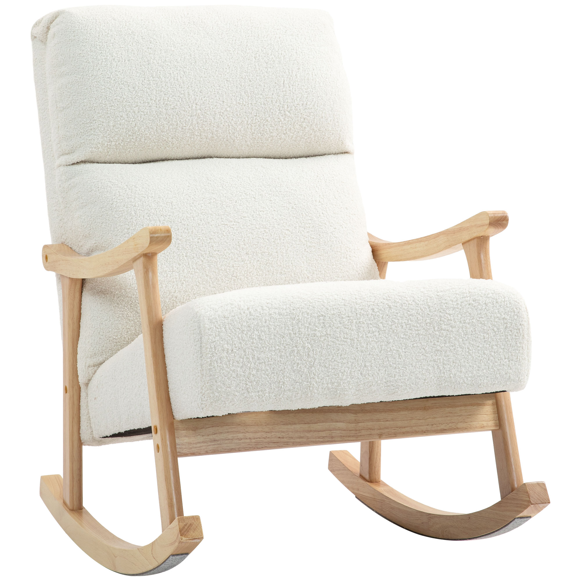 Schaukelstuhl, Stoffbezug in Samtoptik, Ergonomische Rückenlehne, 120 kg Belastbarkeit, 65B x 90T x 98H cm, Cremeweiß