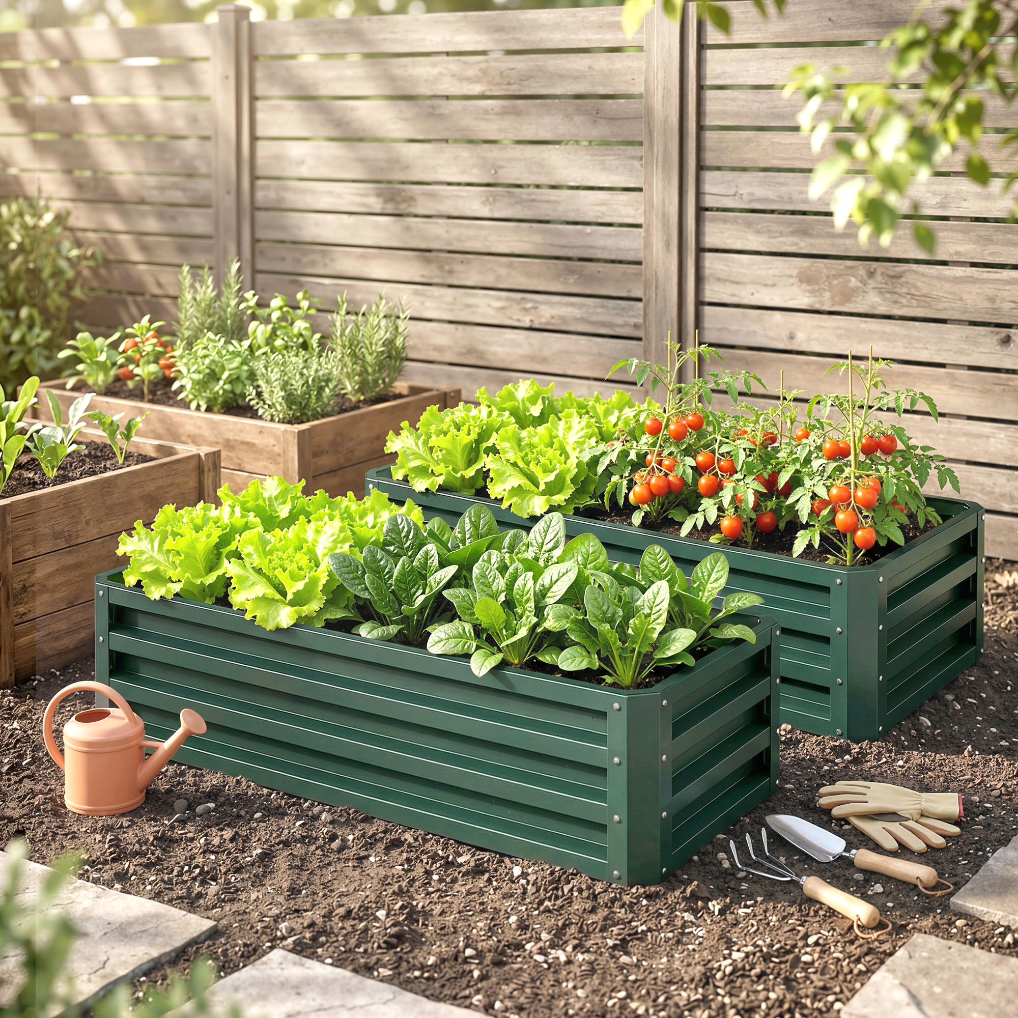 Hochbeet Metall 2er-Set, Offener Boden, Für Garten Balkon, 110x50x30cm, Grün