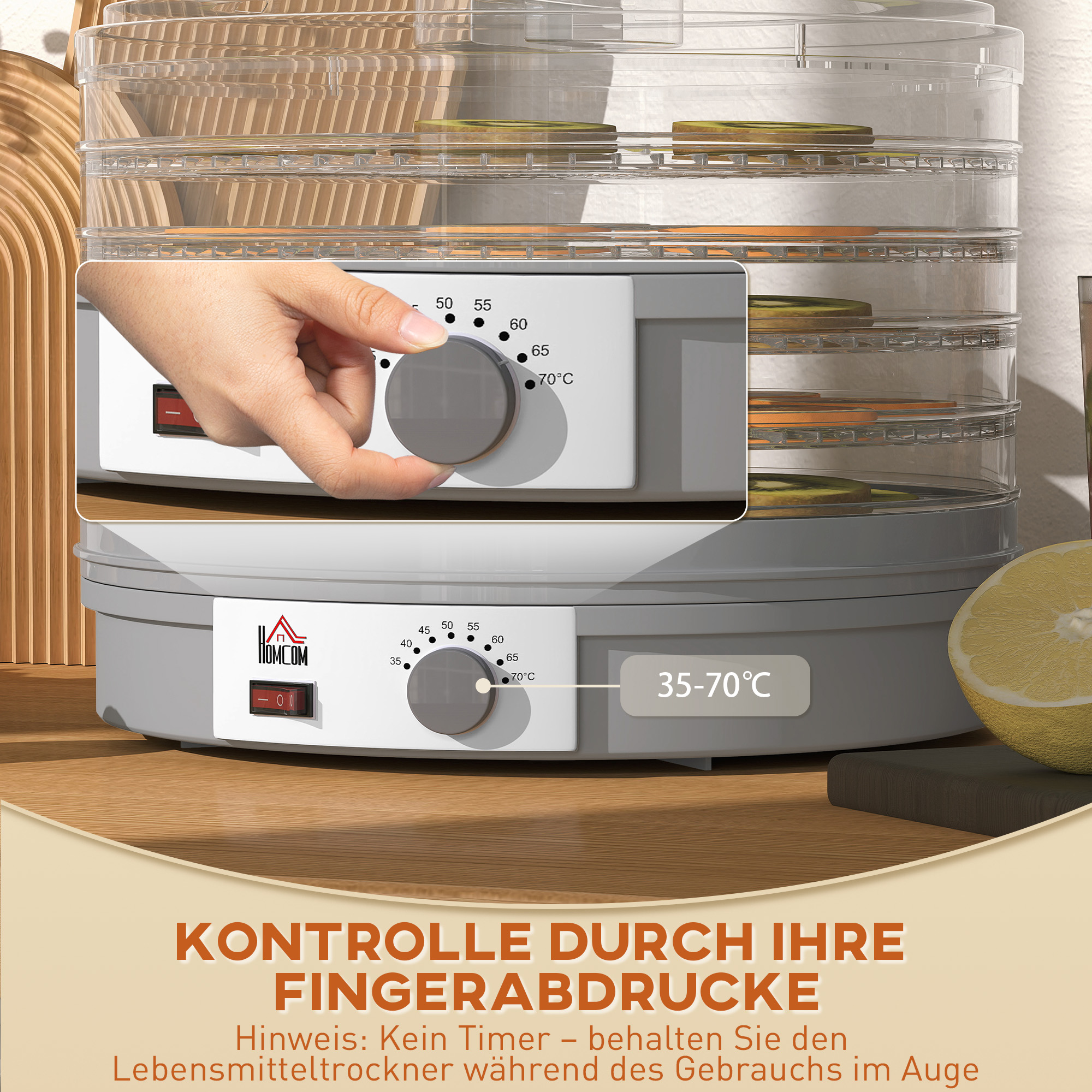 5-stöckiger Dörrautomat, 245W Dörrofen mit einstellbarer Temperaturregelung, Grau