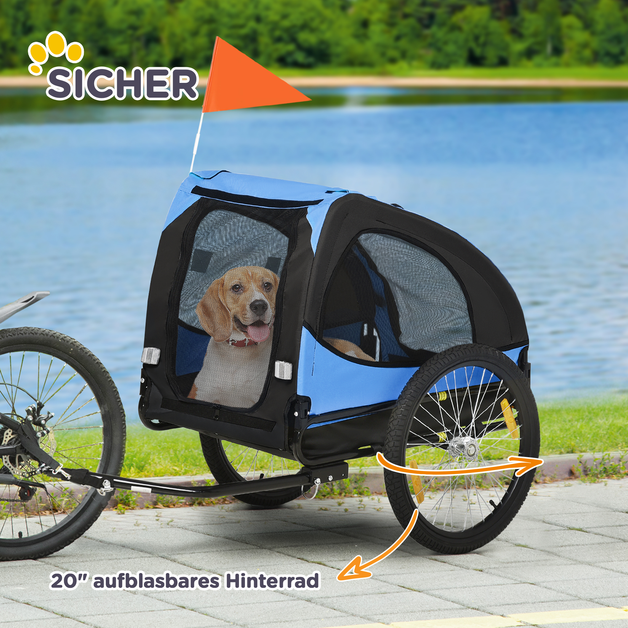 Hundeanhänger, klappbarer Hunde-Fahrradanhänger, wasserbeständig, Oxfordstoff, Stahl, 140 x 71 x 83 cm, Blau