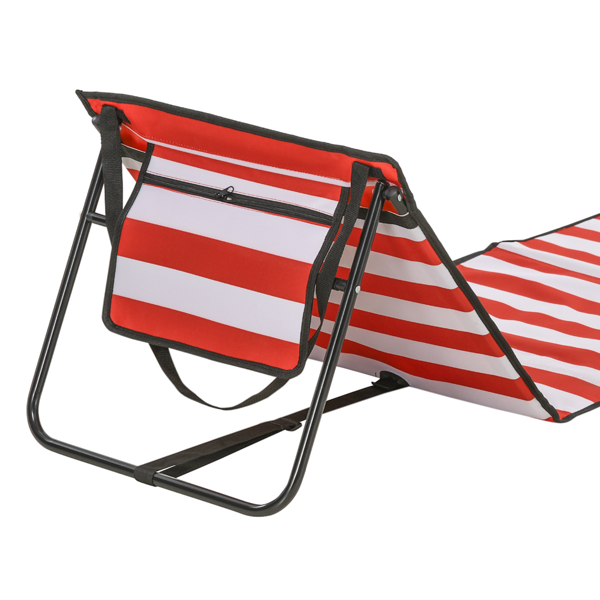 Strandliege, klappbar, verstellbare Rücklehne, Seitentasche, weiche Polsterung, Stahlrahmen, Rot, 142x51x40cm
