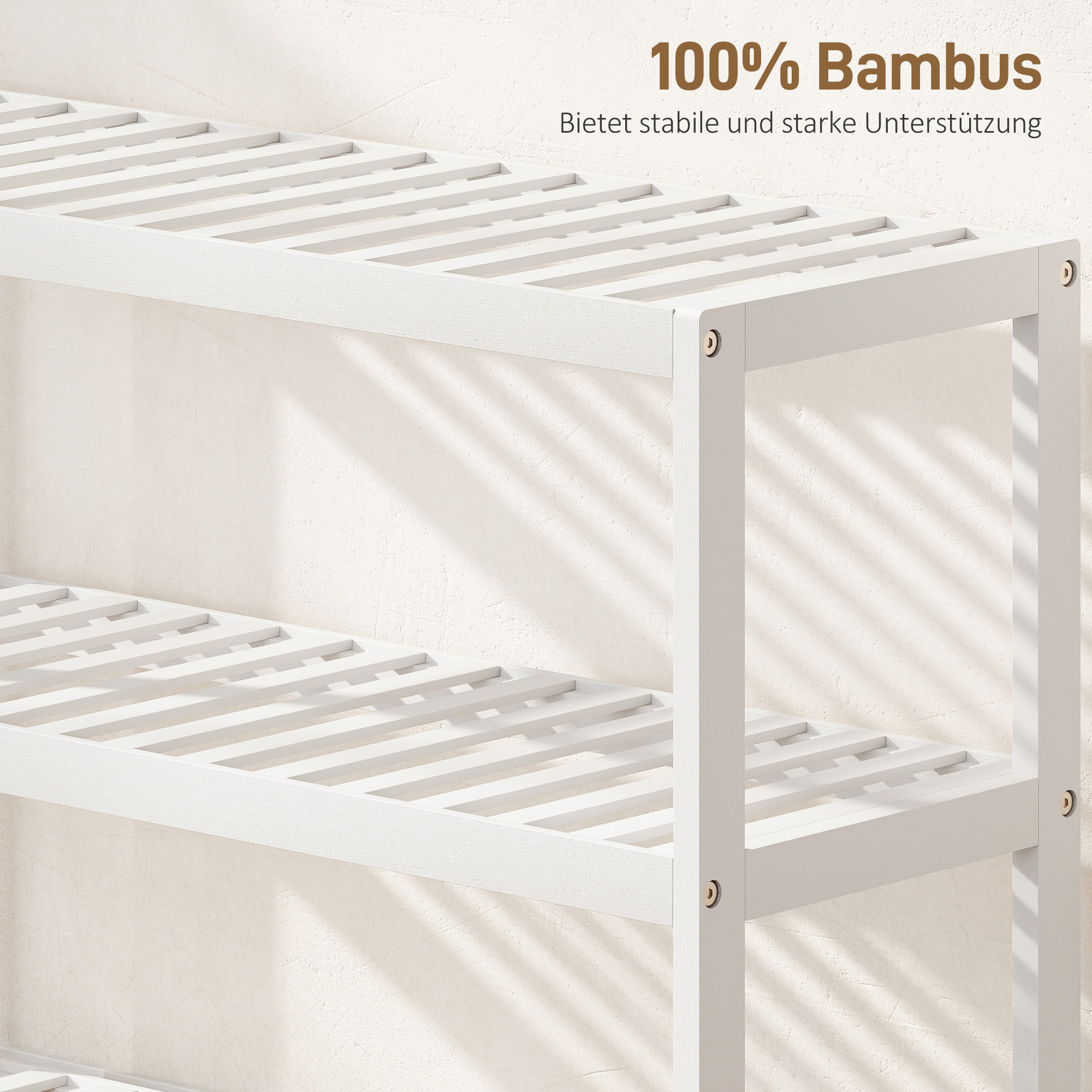 3-stufiges Bambusregal, Schuhregal, Aufbewahrungsregal, lackierte Oberfläche, Weiß