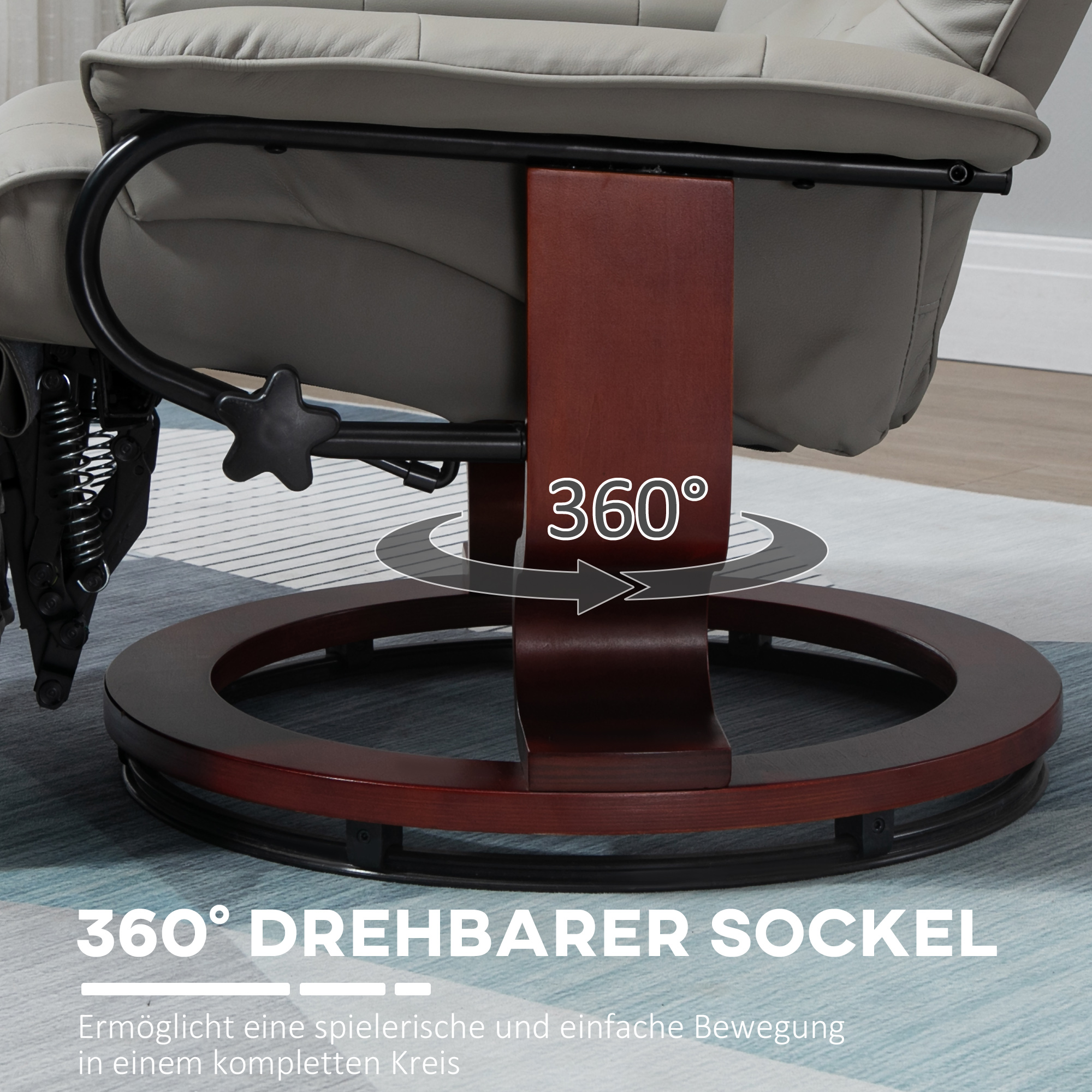 Relaxsessel Fernsehsessel Liegesessel Kunstleder 360° Drehstuhl 145° neigbar Grau 78 x 87 x 100 cm