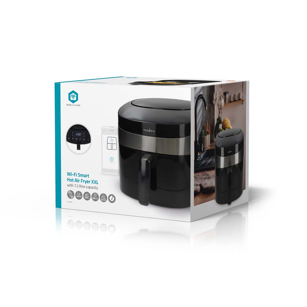 SmartLife Heißluftfritteuse | Wi-Fi | 7,2 l | Timer: 60 min | Anzahl voreingestellter Programme: 8 | Digital | Android / IOS | schwarz