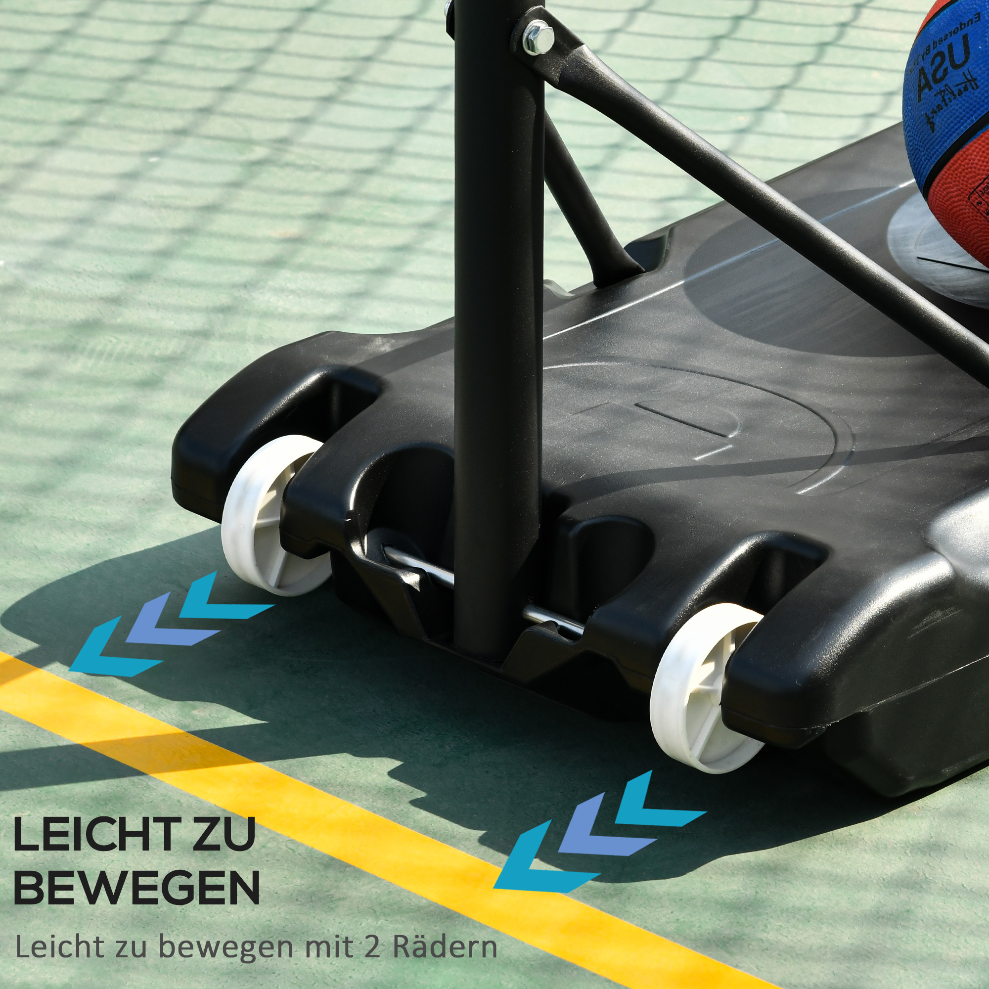Basketballständer mit Rollen 83x55cm Rückwand, Mobiler Basketballkorb mit Ständer, verstellbare Korbhöhe 156 bis 210 cm, Basketballanlage für Jugendliche, fürs Außenbereich