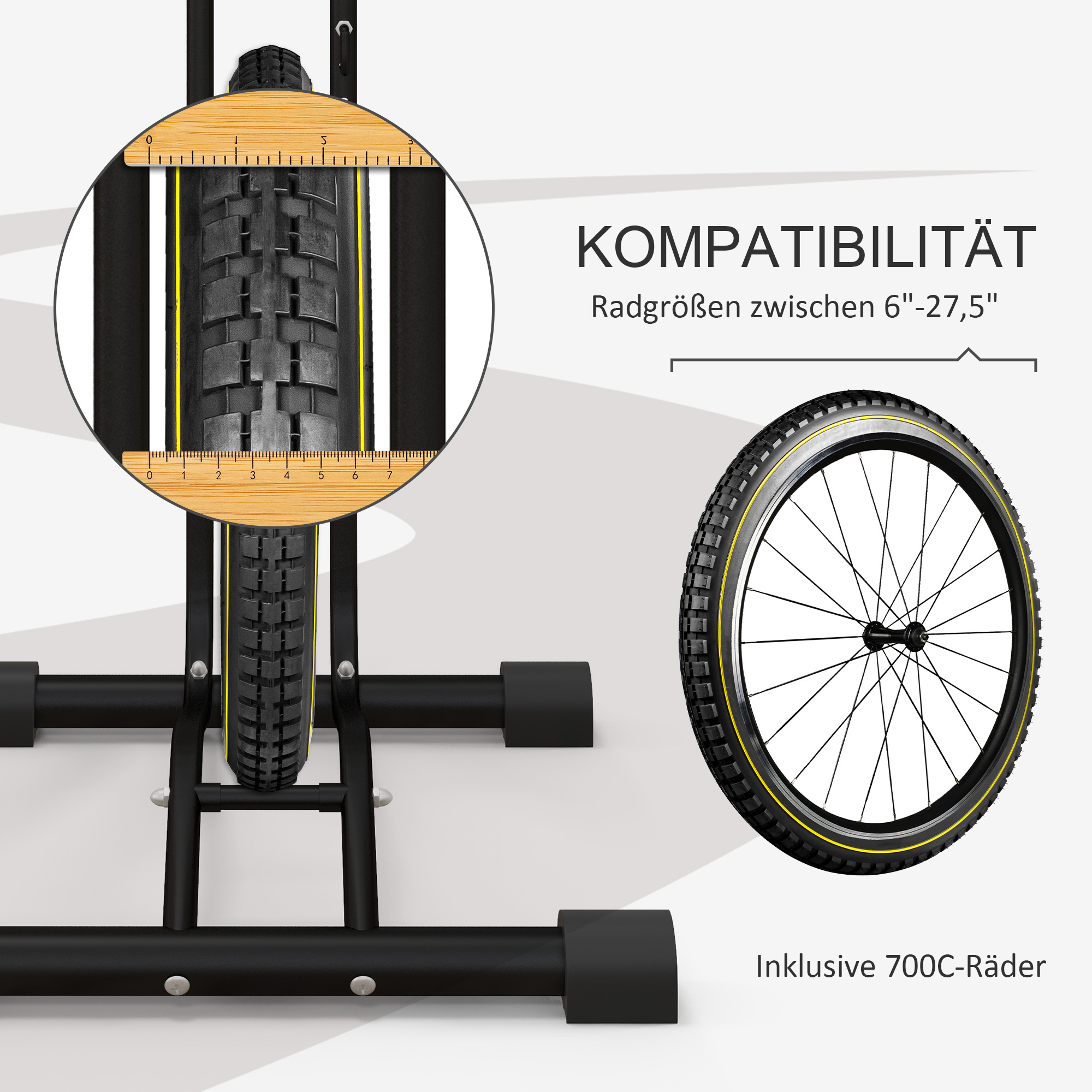 Fahrradständer, vertikal/horizontal, für 24-29", 700c, 41 x 41 x 76-121cm, Stahl, Schwarz