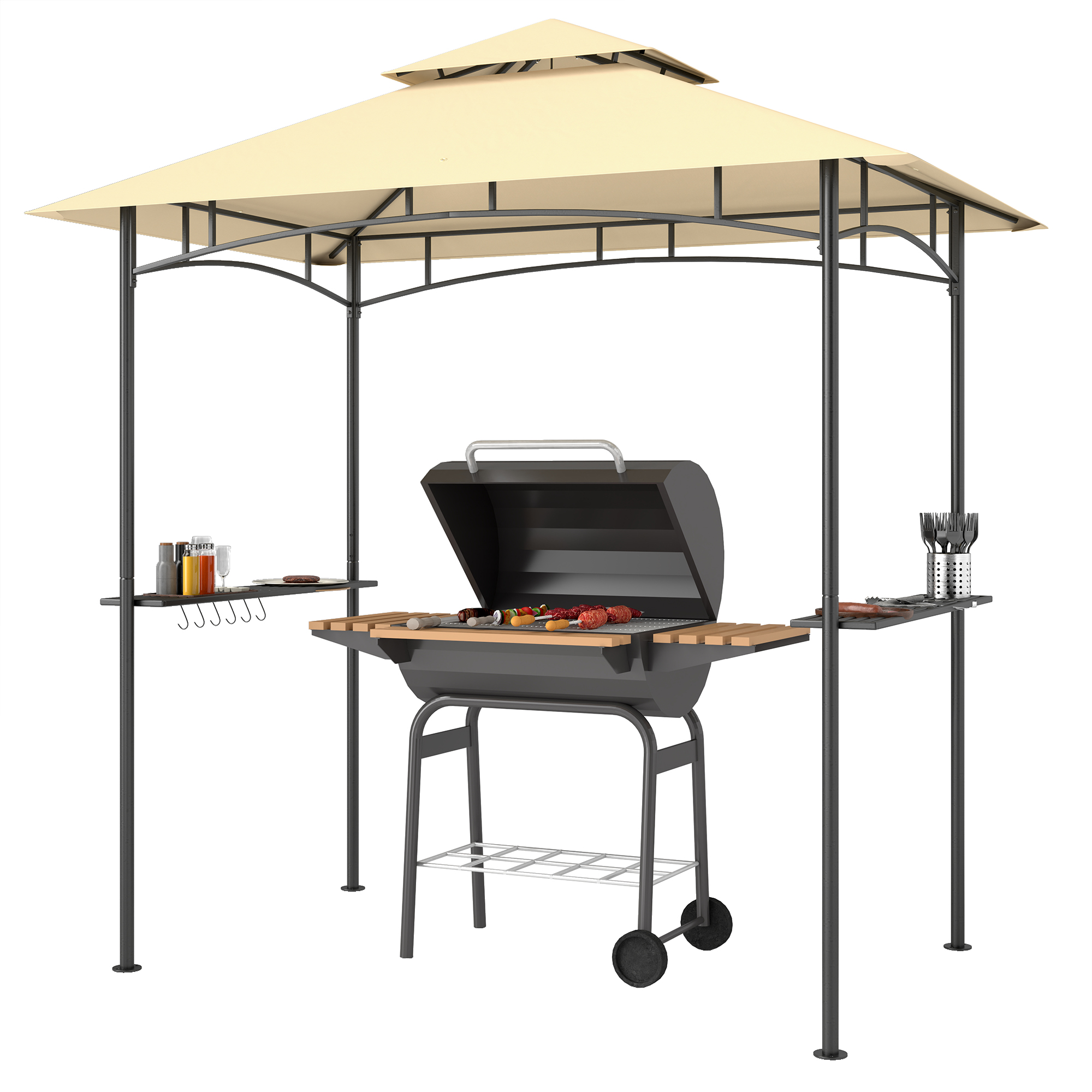 Grillpavillon mit LED 240 x 150 x 258 cm wasserabweisend flammhemmend Gartenpavillon mit Doppelschichtdach Grillpavillon mit LED 240 x 150 x 258 cm wasserabweisend flammhemmend Gartenpavillon mit Doppelschichtdach