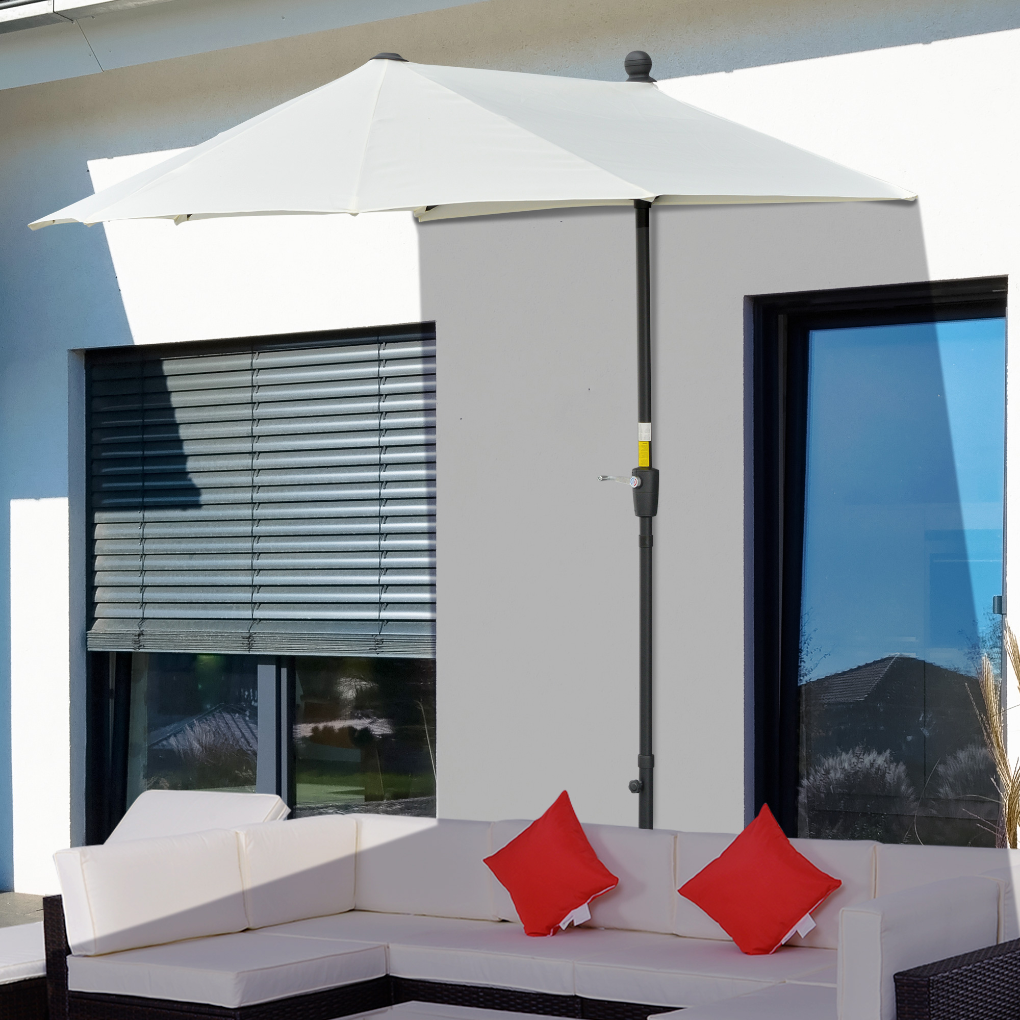 Sonnenschirm Halbrund 1,9 x 2 m Doppelsonnenschirm mit Handkurbel Ständer Cremeweiß