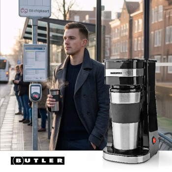 Einzelportions-Kaffeemaschine | 0,4 l | 750 W | isolierter Reisebecher | automatische Abschaltung | schwarz