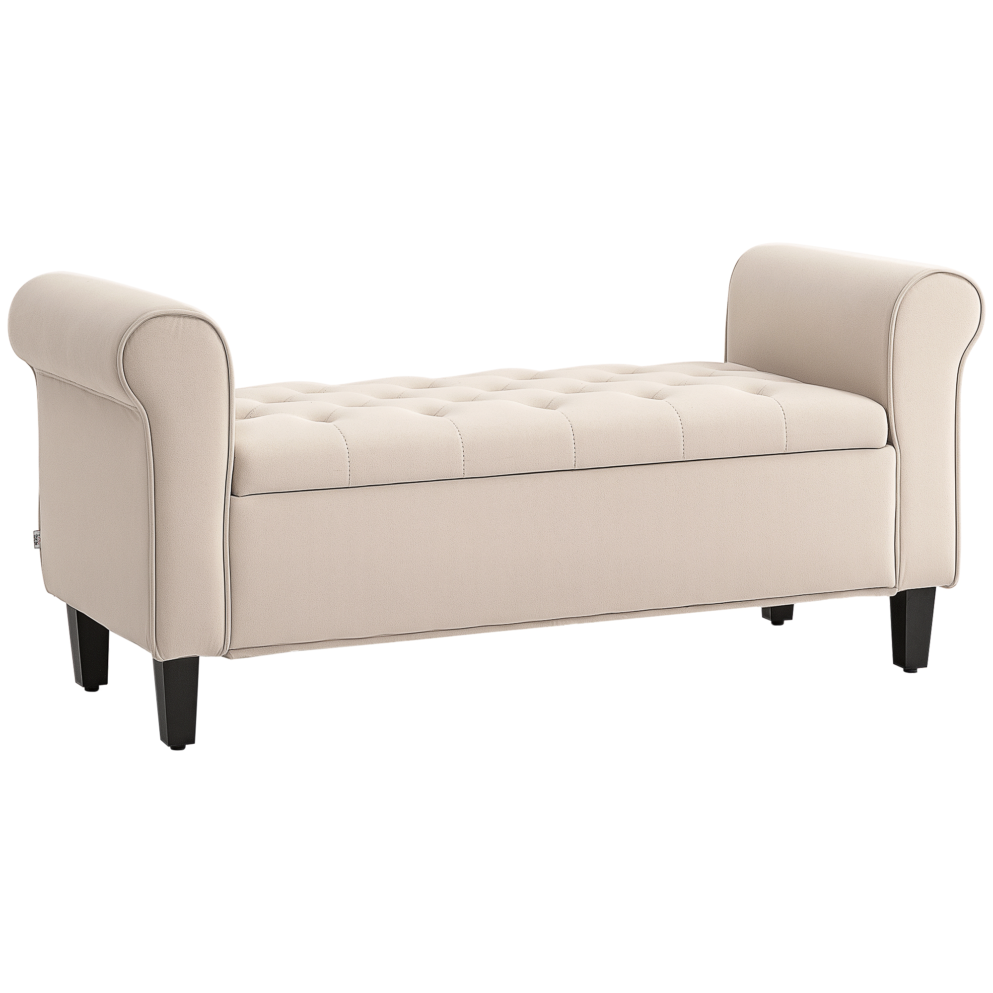 Sitzbank im Vintage-Design, Sitzbank mit Stauraum, Samtoptik, Beige