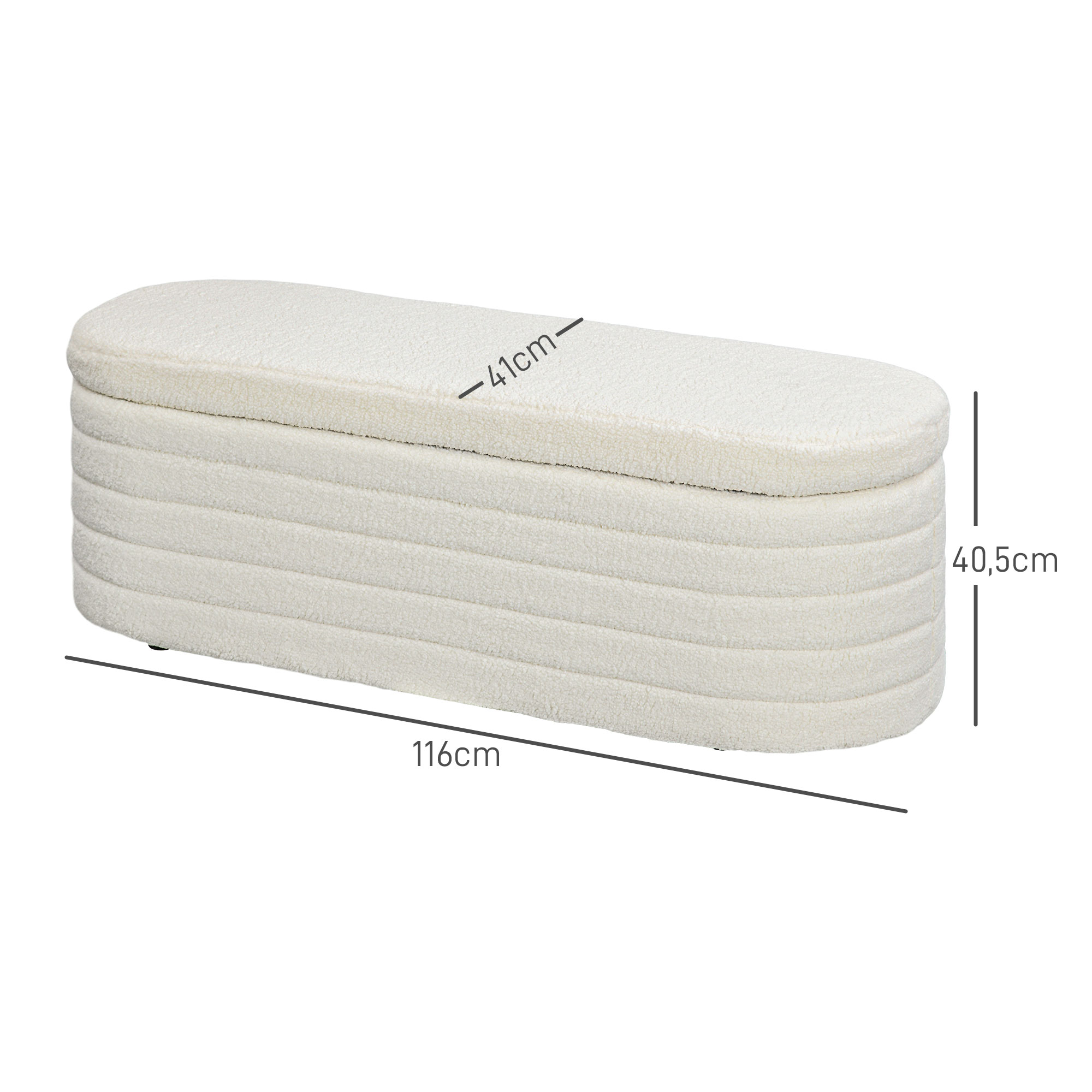 Bettbank, Stauraum, Teddy-Fleece, 116x41x40,5cm, Cremeweiß