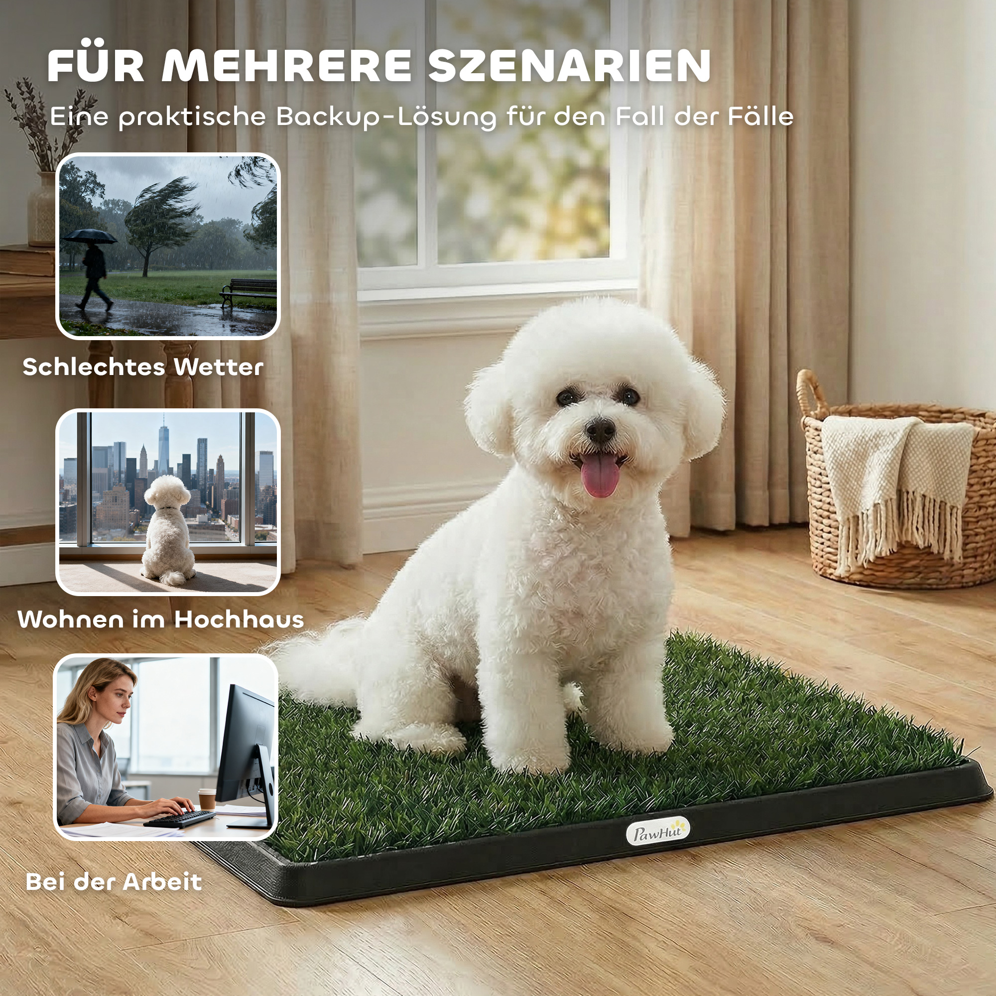 Hundetoilette 63 x 50,5 cm Hundeklo mit 2 Kunstrasen waschbar Welpentoilette für Hunde für Balkon Zuhause Schwarz+Grün