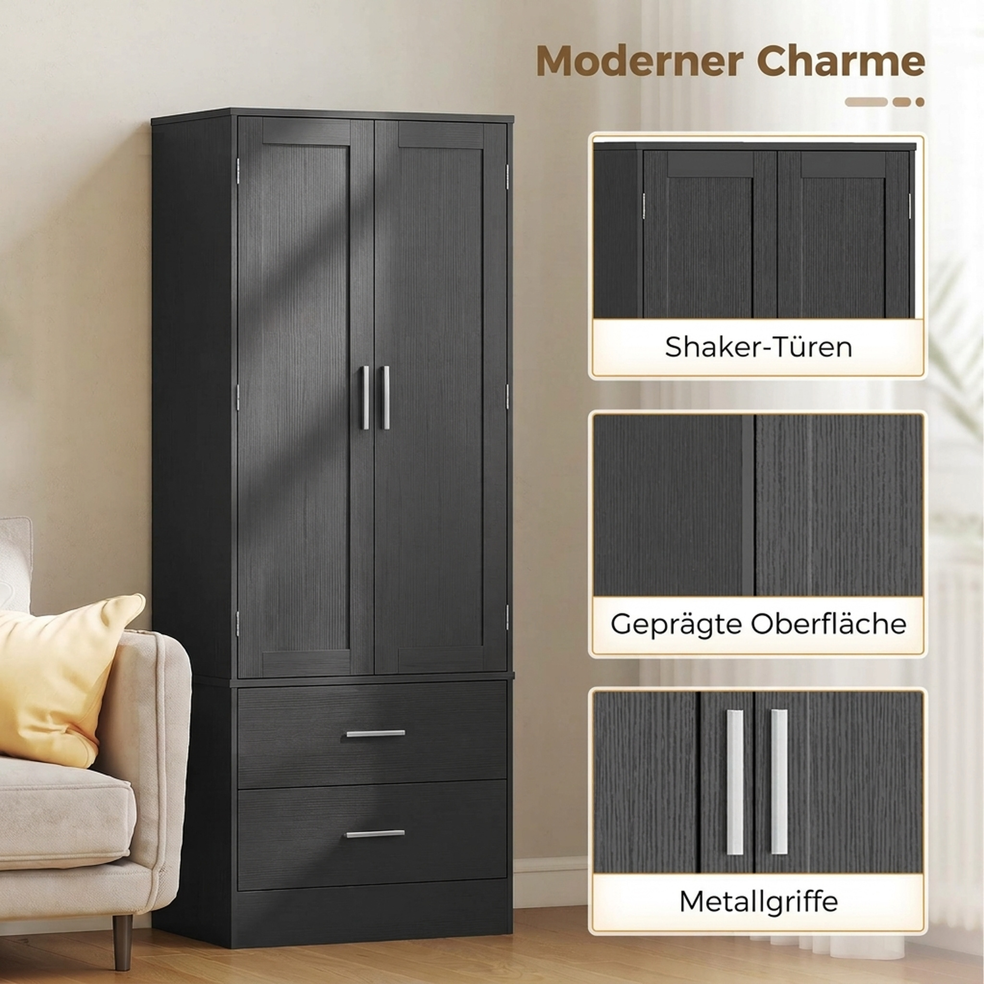 Vorratsschrank 8 Türablagen verstellbare Böden Küchenschrank 159 cm Schwarz