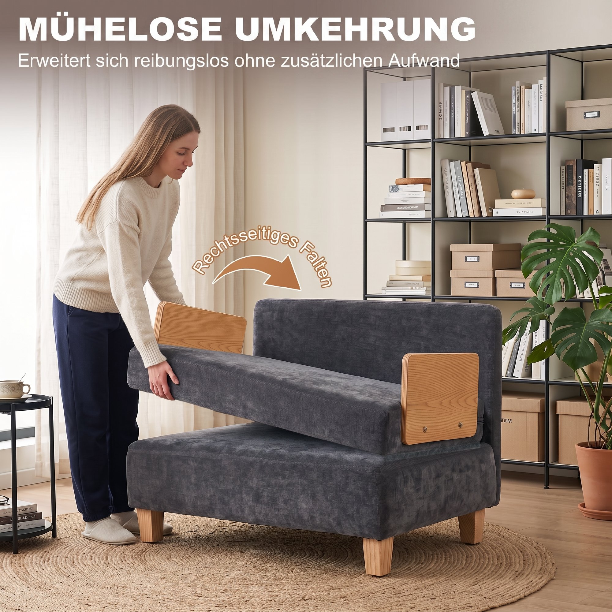 Schlafsessel 2-in-1 mit Bettfunktion, Schlafsofa mit 2 waschbaren Kissen, Seitentaschen für Wohnzimmer, Schlafzimmer