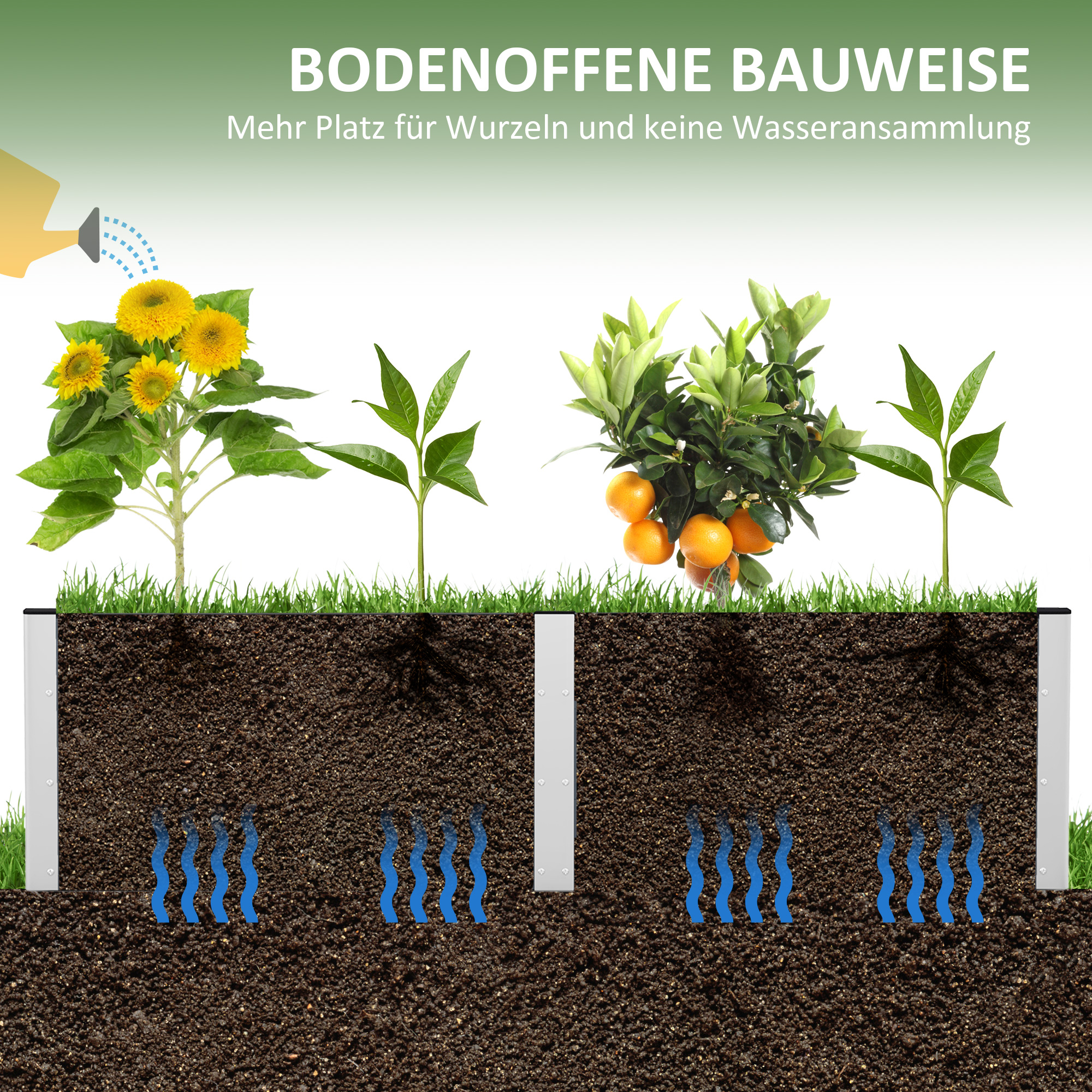 Hochbeet, offener Boden, hohe Seiten, wetterfest, Aluminiumrahmen, 200 x 50 x 56 cm, Grau