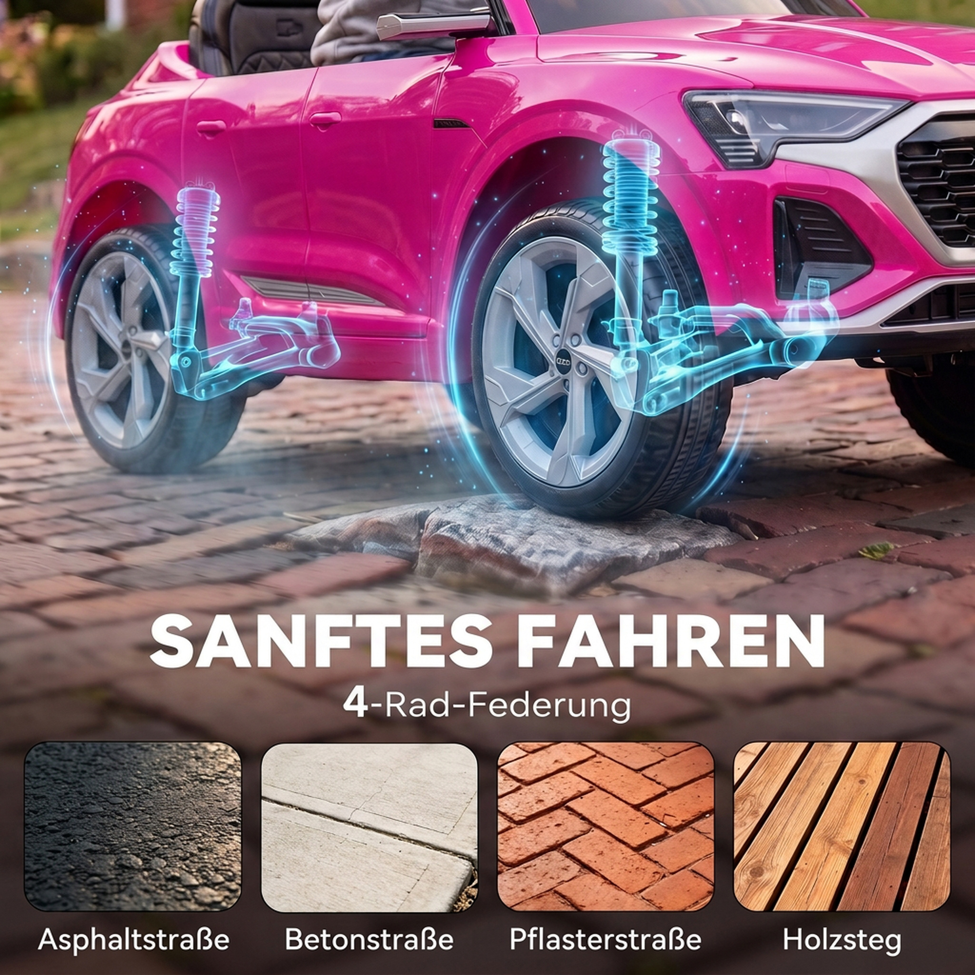 Kinder Elektroauto 12V Kinderauto mit Fernbedienung 2 Motor Sanftanlauf 4-Rad-Federung LED-Scheinwerfern Hupe Musik