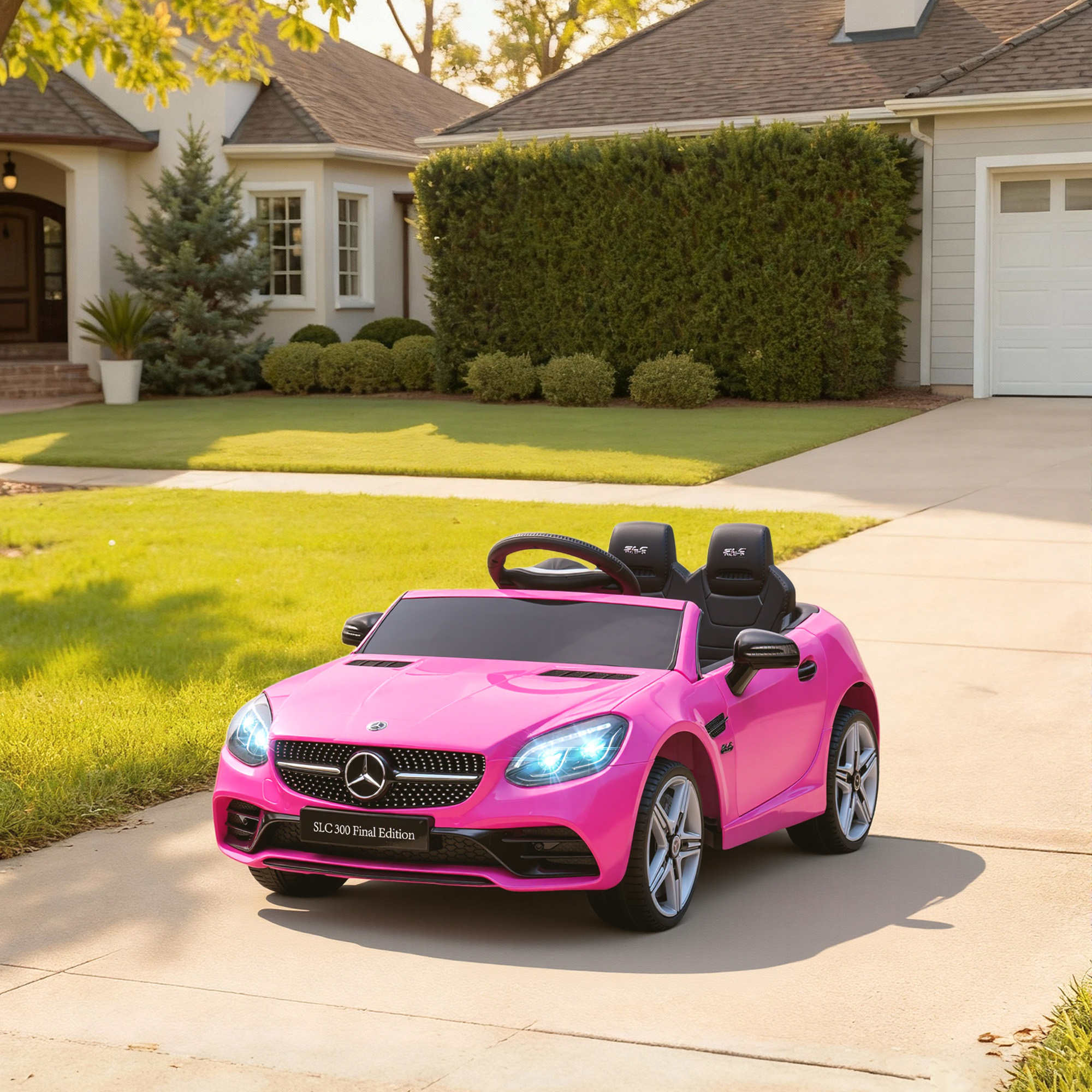 Kinder-Elektroauto, mit LED-Scheinwerfern, Sicherheitsgurt, Hupe, Musik, 3 bis 5 km/h, Rosa, 107 x 62,5 x 44cm