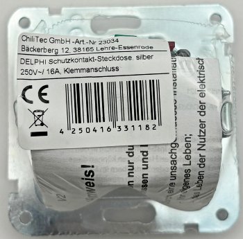 DELPHI Schutzkontakt-Steckdose, silber, 250V~/ 16A, Steckanschluss, ohne Rahmen