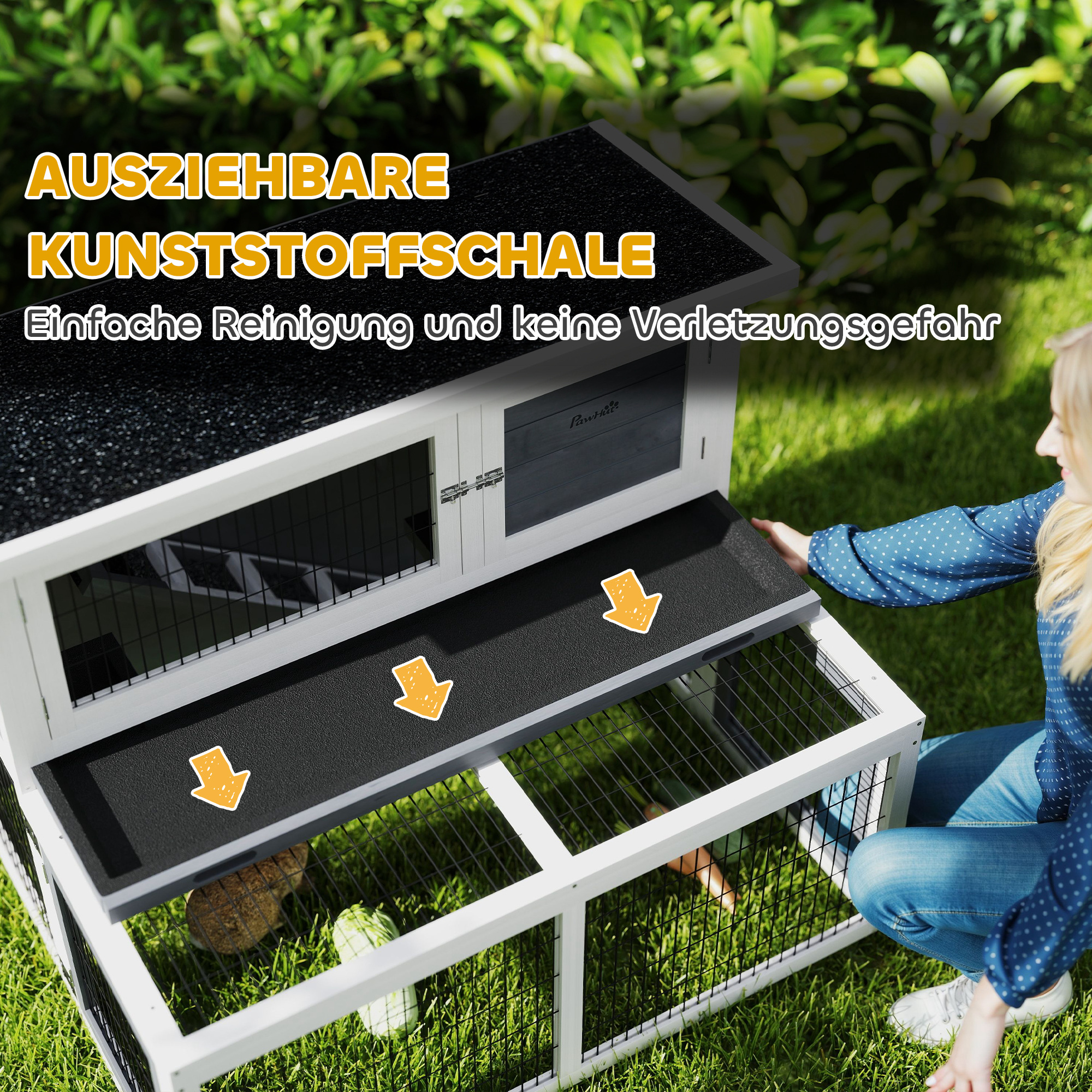 Hasenstall 2 Ebenen mit klappbar Dach Kaninchenstall aus Vollholz Winterfest Doppelstockhaus 122x95x93,5 cm Grau