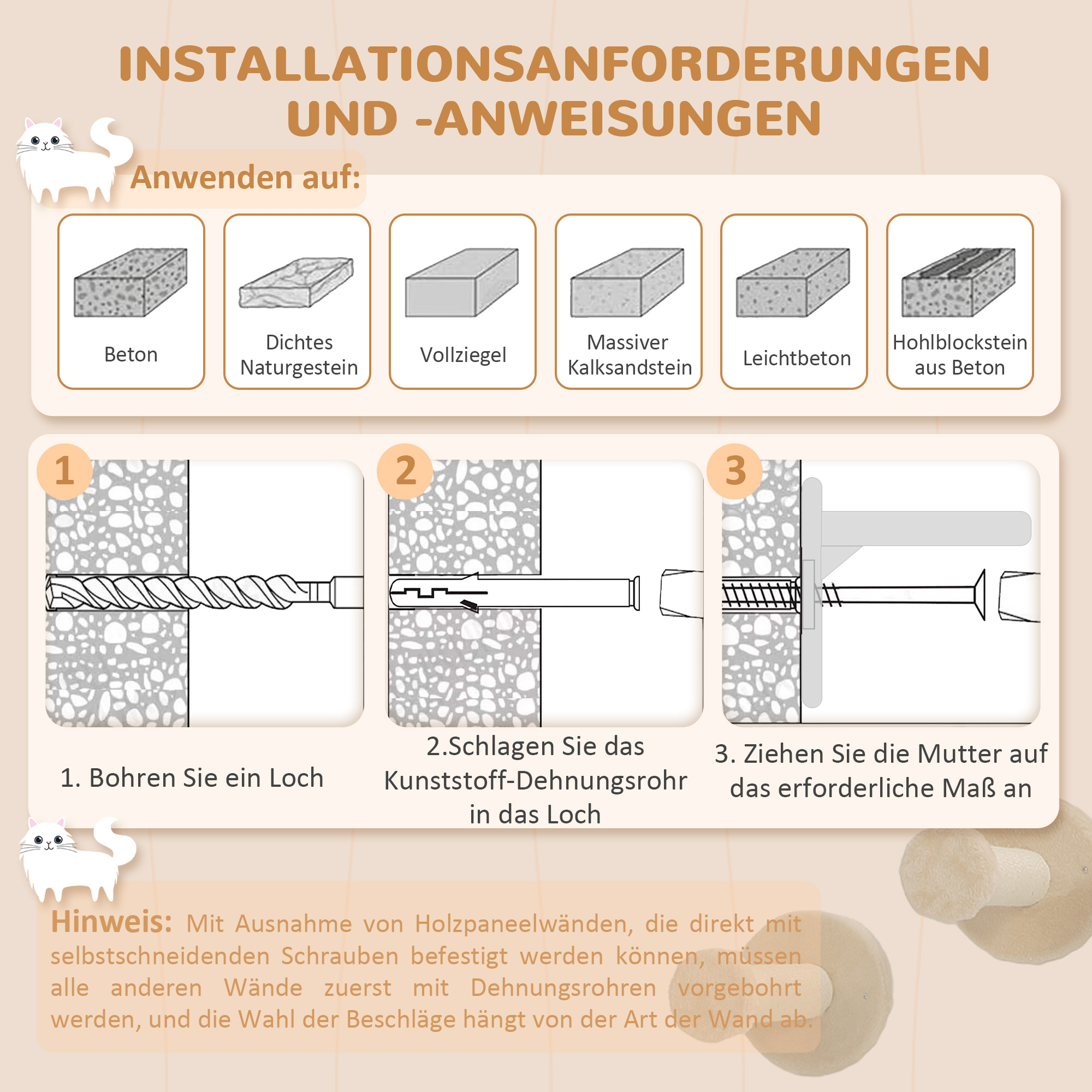 Katzen Kletterwand Set mit Kratzpfosten, Sprungplattformen und Spielbällen, zum Klettern und Ausruhen, Beige