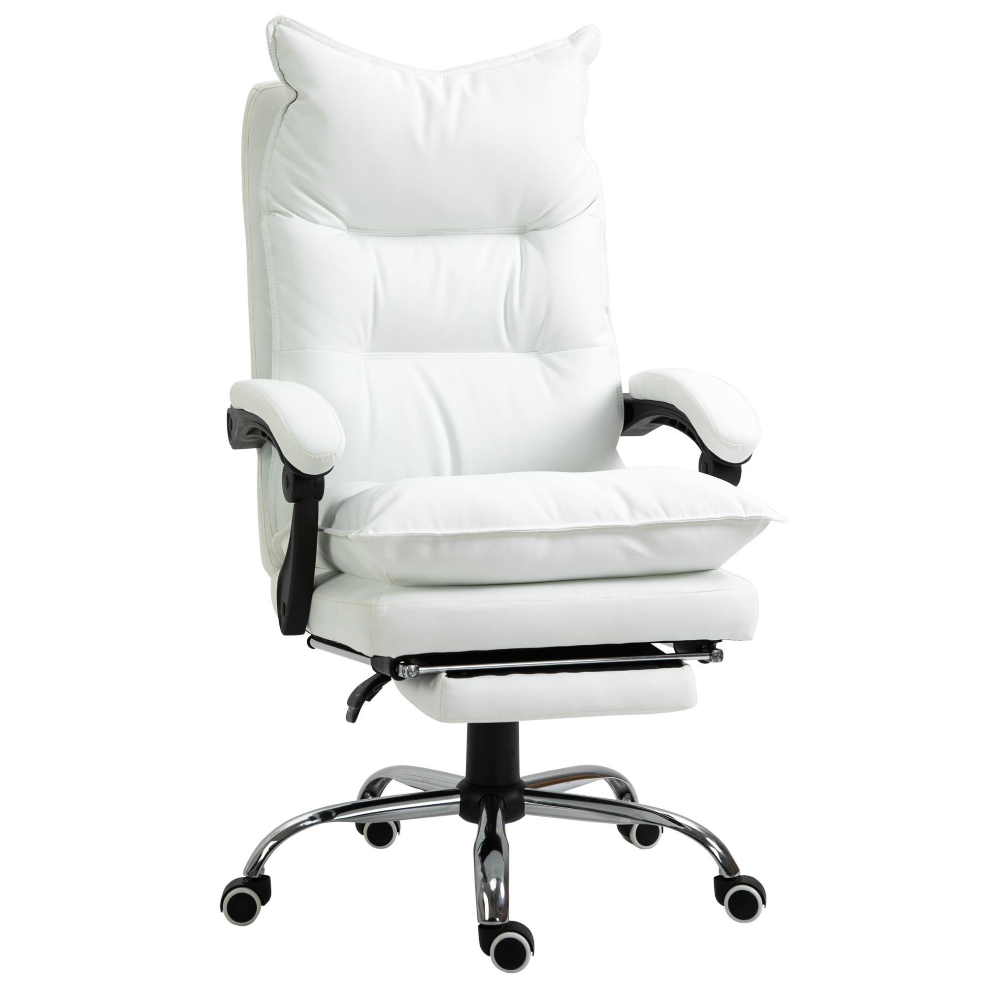 Bürostuhl mit Liegefunktion, ergonomisch höhenverstellbar  mit Fußstütze, gepolstert, bis 135 kg belastbar, 66 x 72 x 122-130 cm, Weiß