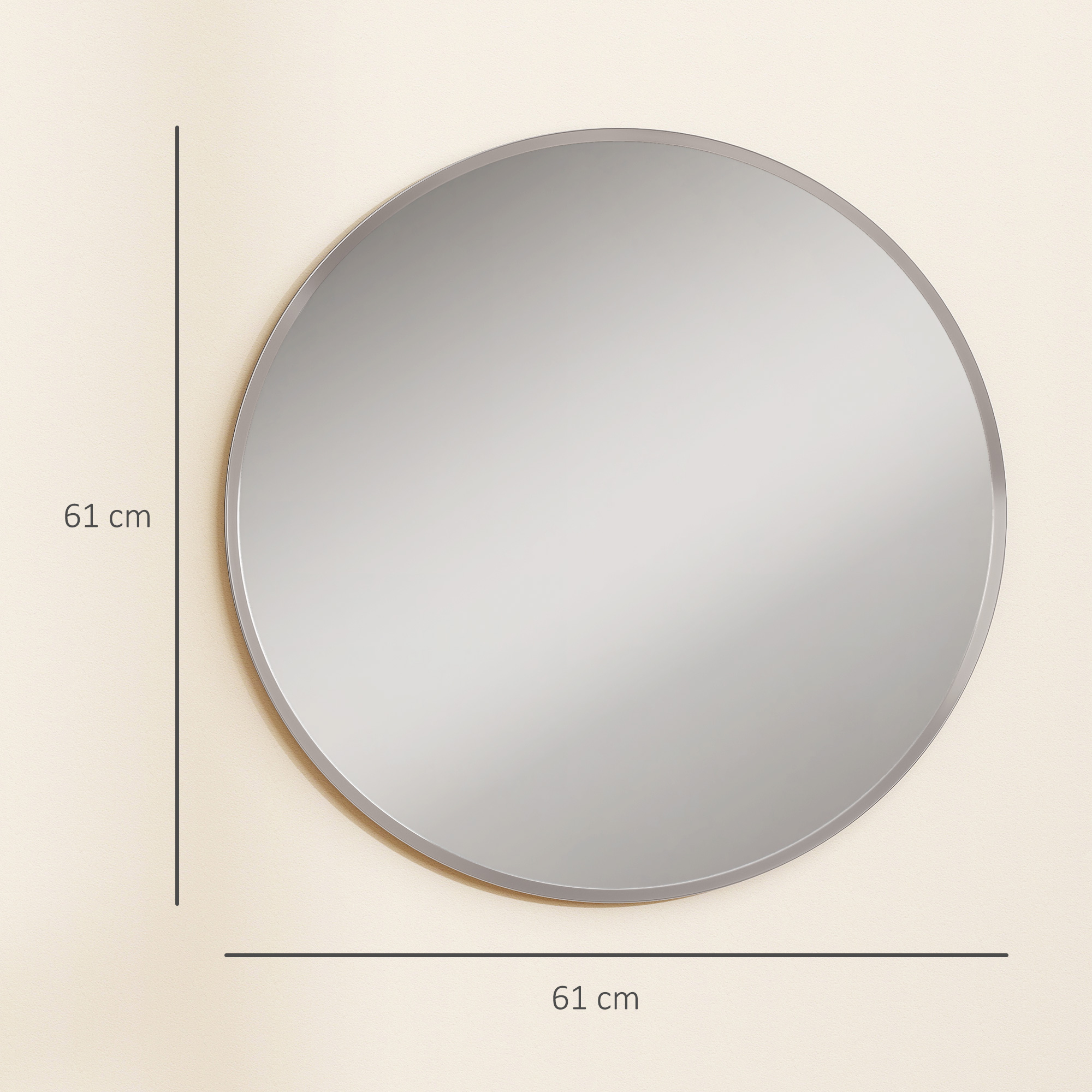 Wandspiegel, modernes Design, 61 x 61 cm, Silber