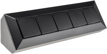 5-fach Steckdosenblock, schwarz / 250V~/ 16A, Aufbaumontage mit Klappen