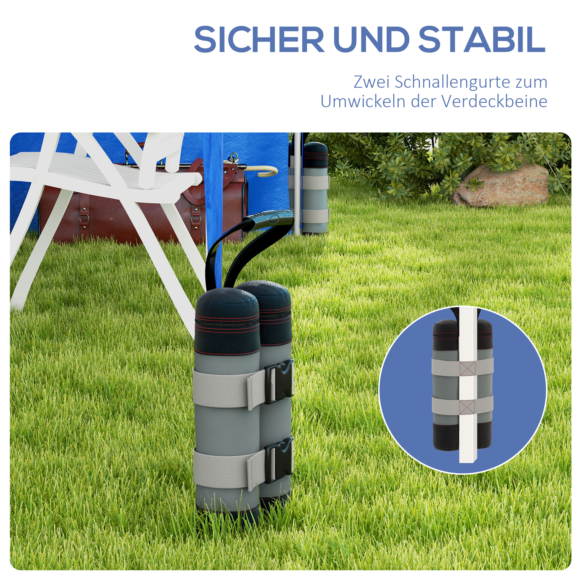 Sandsäcke für Pavillons, 4er-Set, 48 kg, ohne Sand, mit Fixierriemen, wetterfest, Schwarz