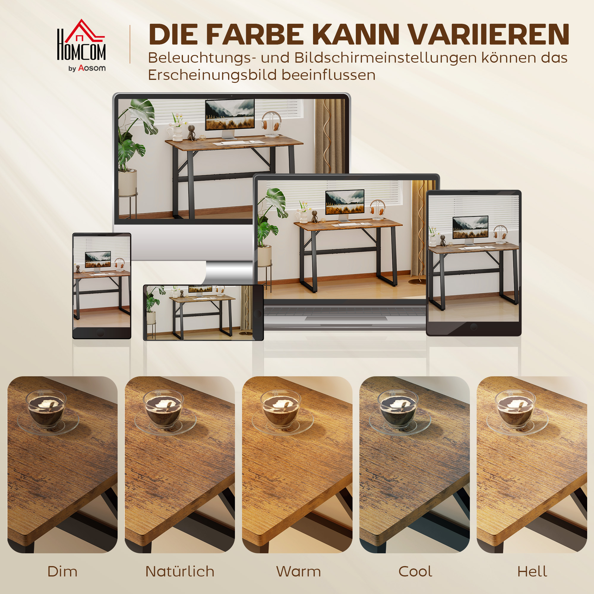 Schreibtisch Computertisch mit Stahlrahmen Bürotisch PC Tisch 120x60x76cm Rustikal-Braun+Schwarz