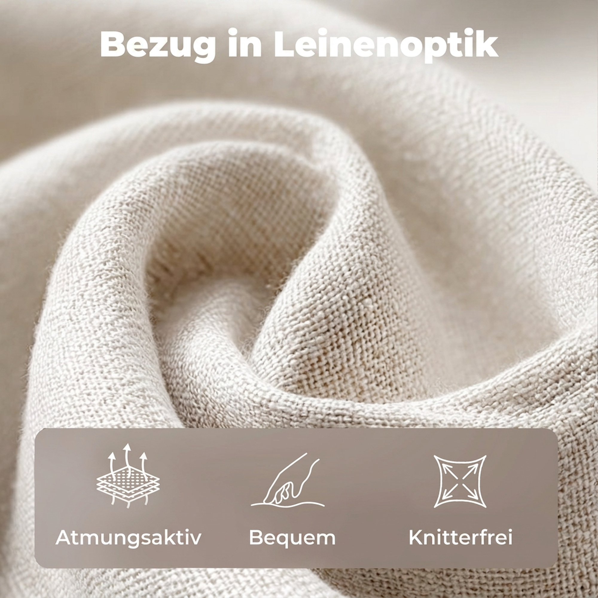 Bettgestell 140 x 200 cm mit verstellbarem Kopfteil, Polsterbett in Leinenoptik mit 12 Sperrholzlatten, Beige