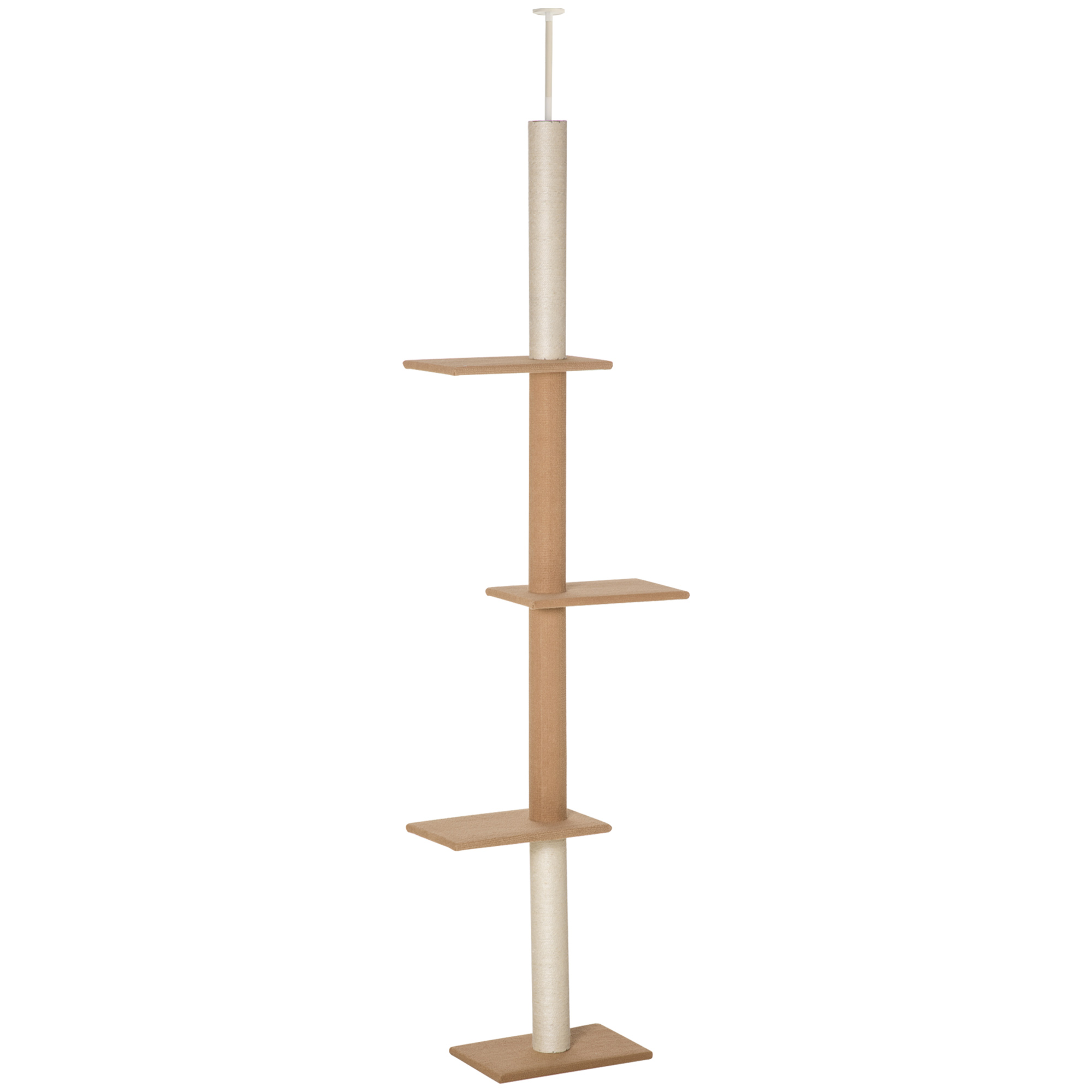 Kratzbaum Deckenhoch, 228-260 cm Höhenverstellbarer Katzenbaum Kletterbaum für Katzen mit 3 Ebenen, Katzenkratzbaum, Spielbaum vom Boden bis zur Decke Khaki