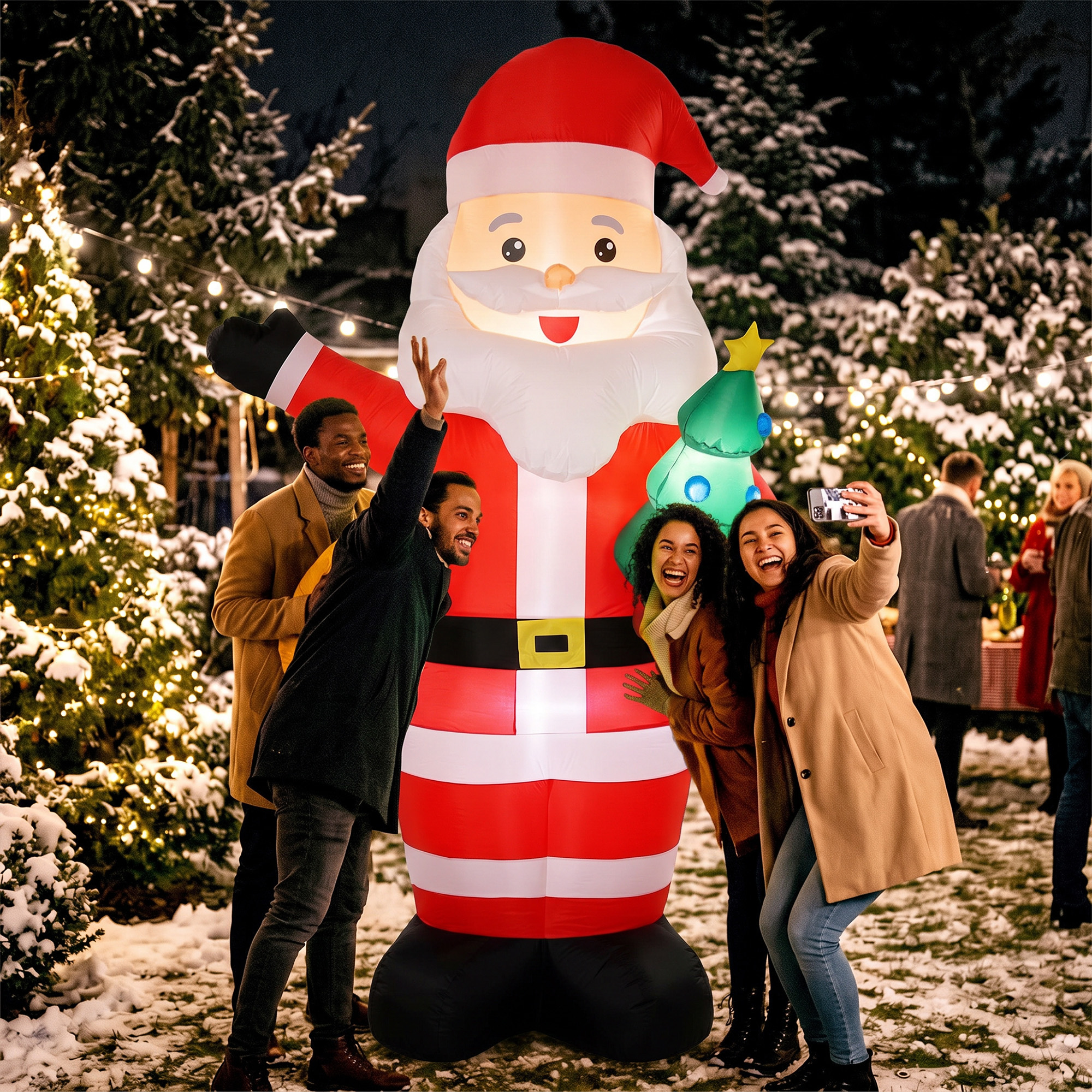 Aufblasbarer Weihnachtsmann, 243 cm, mit hellem LED-Licht, Weihnachtsdekoration für Innen- und Außenbereich, Rot