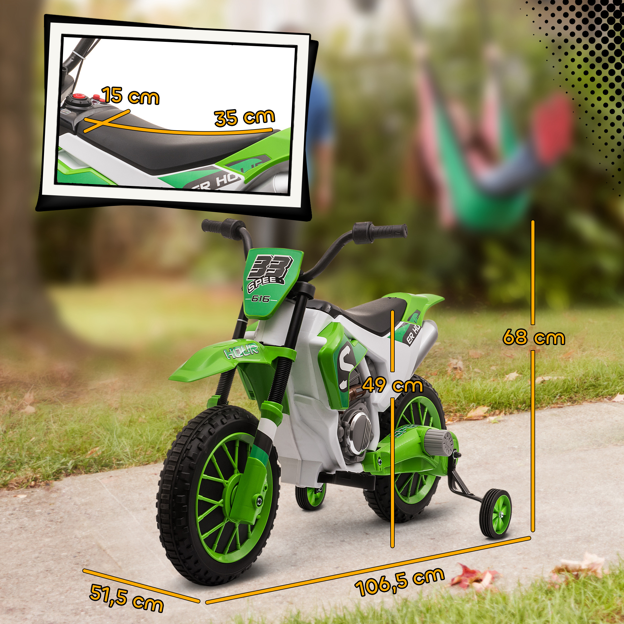 Kindermotorrad, mit Stützrädern, ab 3 Jahre, grün & weiß