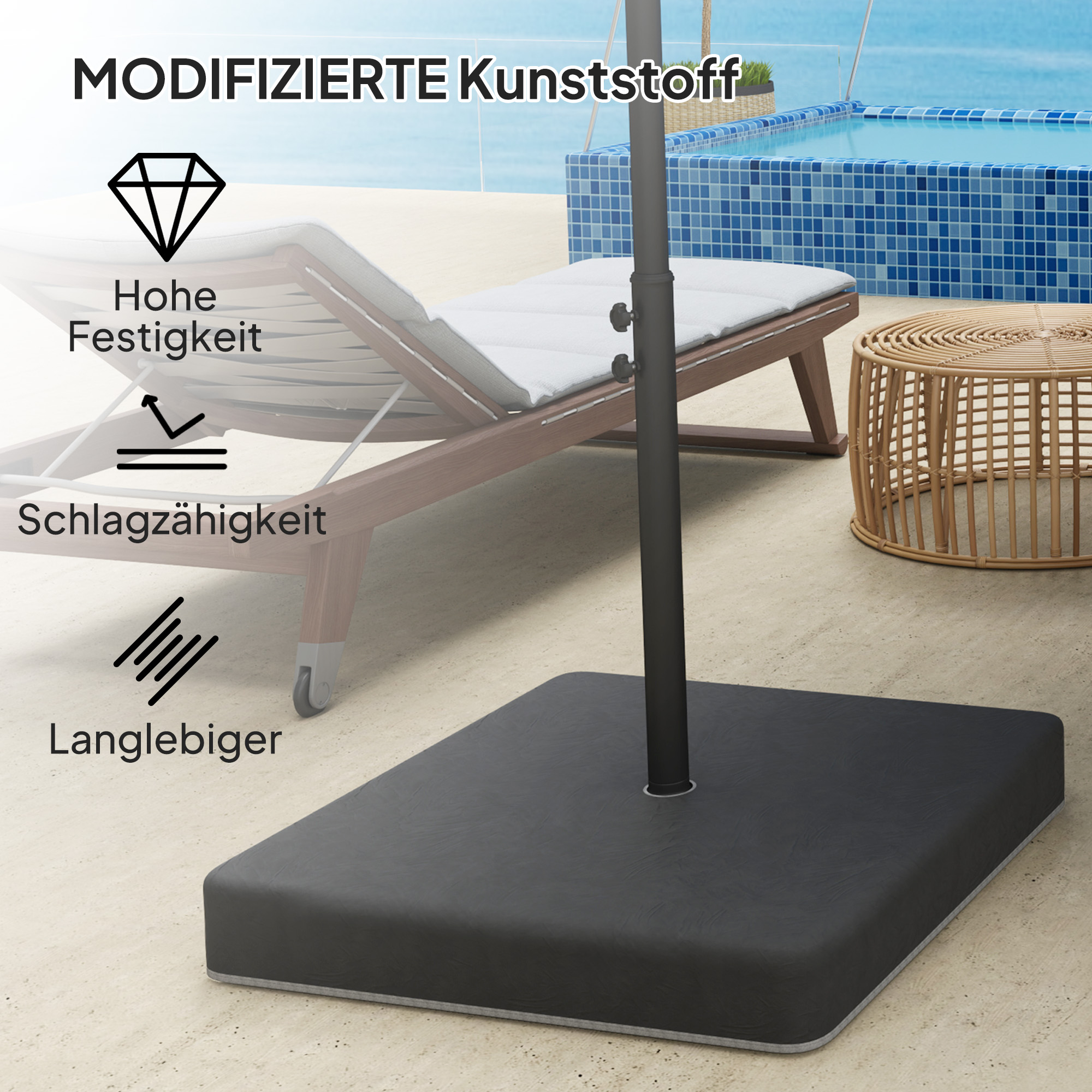Basisgewichte für Sonnenschirmständer, Wasserdicht, mit Sand befüllbar, Kunststoff, 89L x 89B x 10,5H cm, Schwarz