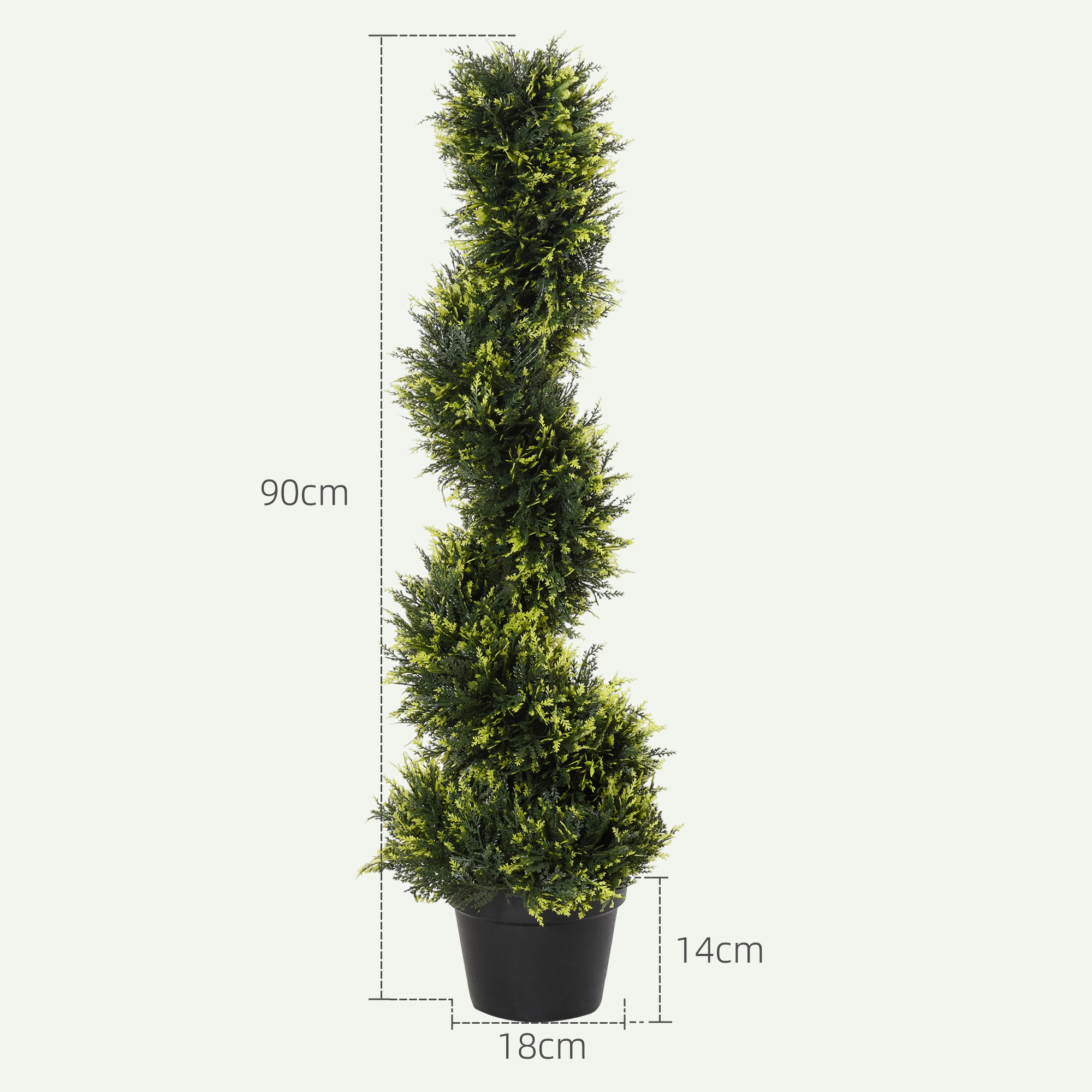 Künstliche Spiralpflanze, Spiral-Zedernbaum mit Topf, 90 cm, künstliche Zeder für Außen- und Innendekoration, Grün