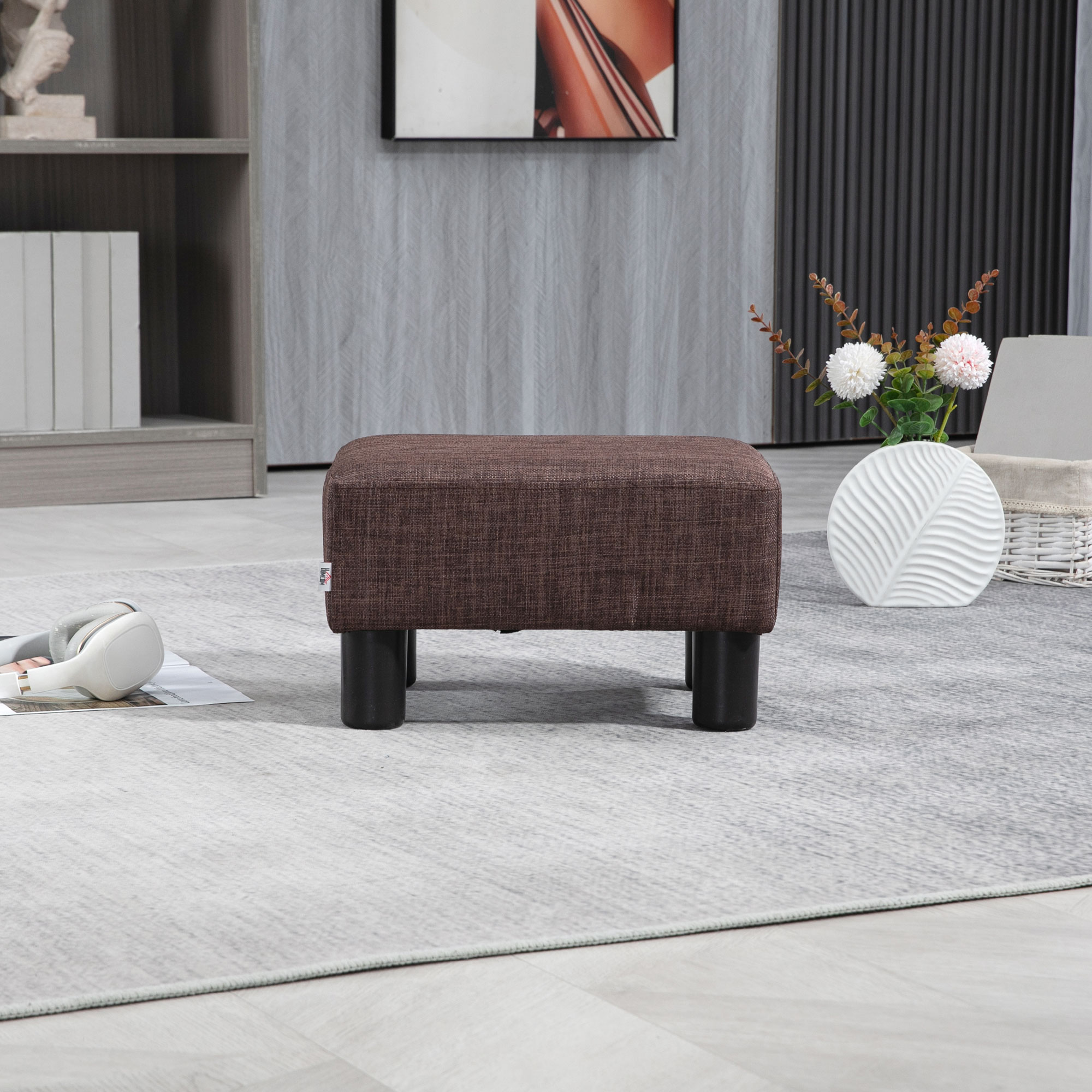 Hocker mit Stoffbezug in Leinenoptik, bis 110 kg, braun, 40 x 30 x 24cm