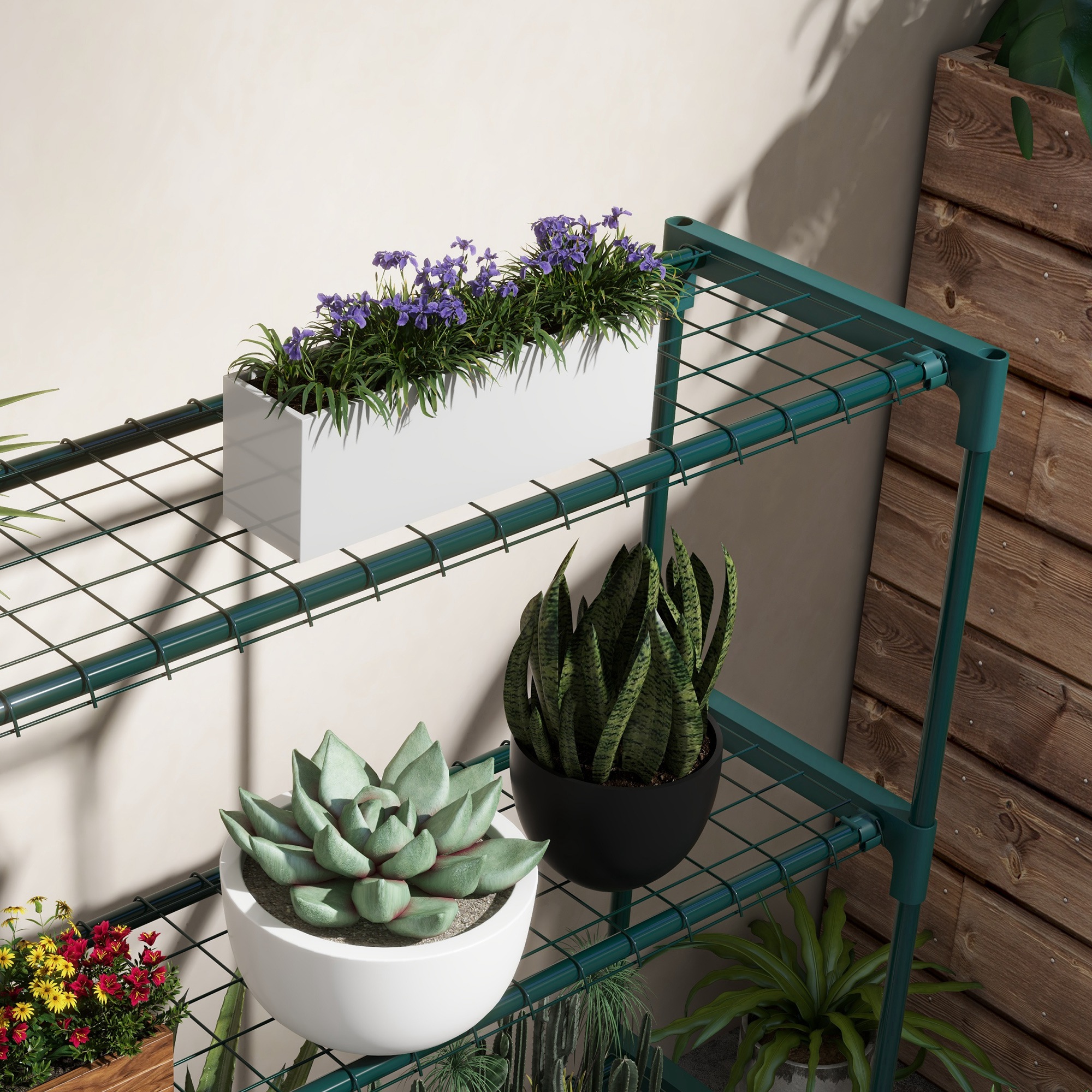 Pflanzenregal Blumentreppe Pflanzentreppe, 4 Regale, 89 cm x 28 cm x 107 cm, Dunkelgrün
