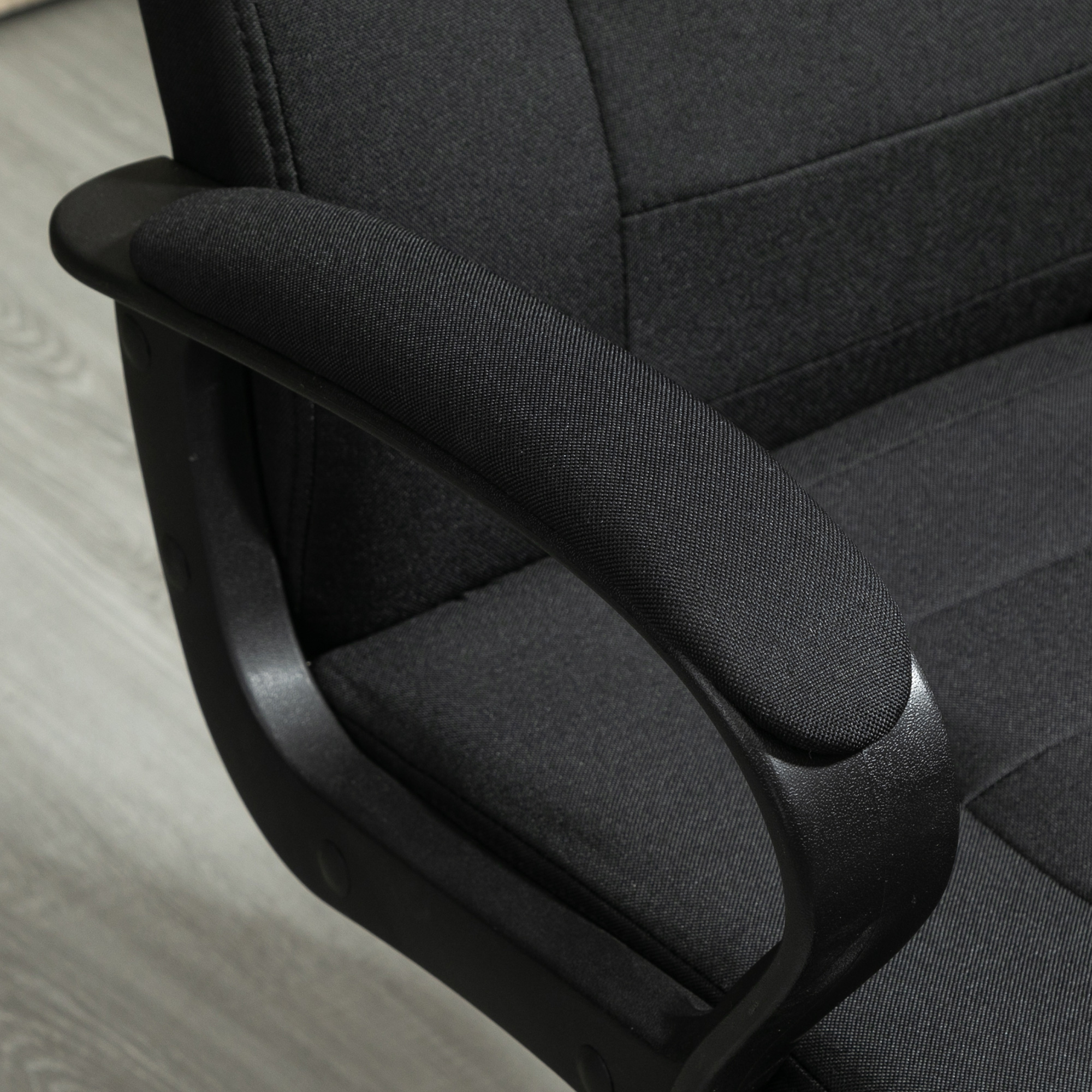 Bürostuhl Computerstuhl mit Wippenfunktion Kopfstütze ergonomischer Schreibtischstuhl drehbar höhenverstellbar Leinen-Touch Schwarz 62 x 76 x 110-119 cm