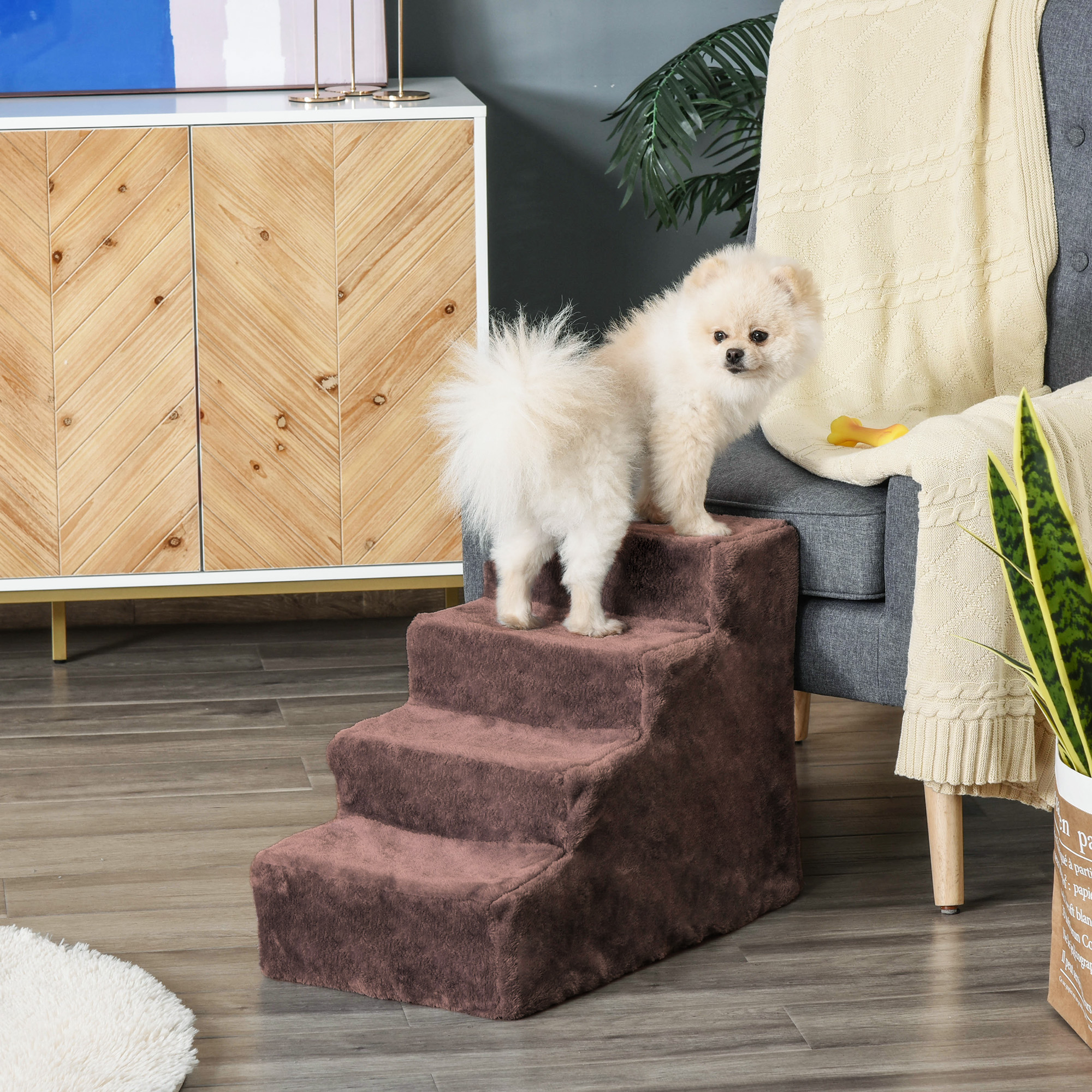 Hundetreppe 4-Stufig Abnehmbarer Bezug Für Kleine Hunde 44 cm Braun