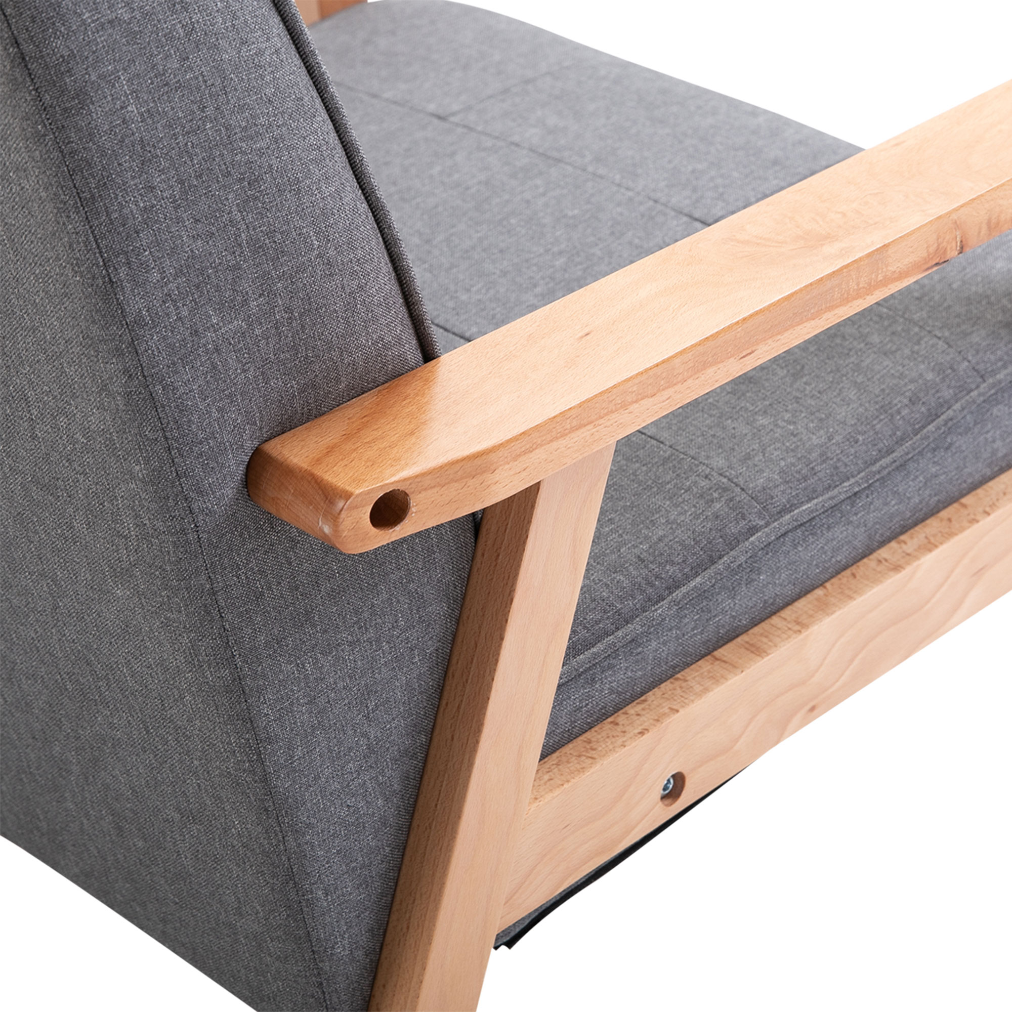 Einzelsofa Loungesessel Polsterstuhl mit Armlehnen Holzrahmen Leinen Grau 64,5 x 70 x 74 cm
