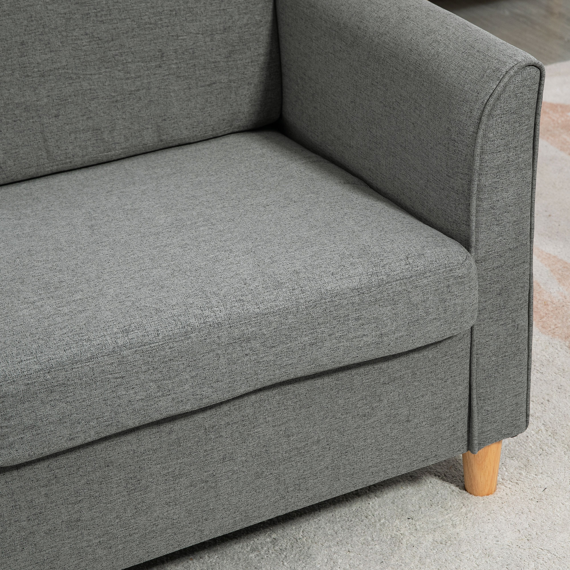 2 Sitzer Sofa, Couch mit Holzbeine, Leinenoptik, Gepolsterter Polstersofa, Doppelsofa im Modern-Stil für Wohnzimmer, Schlafzimmer, Grau