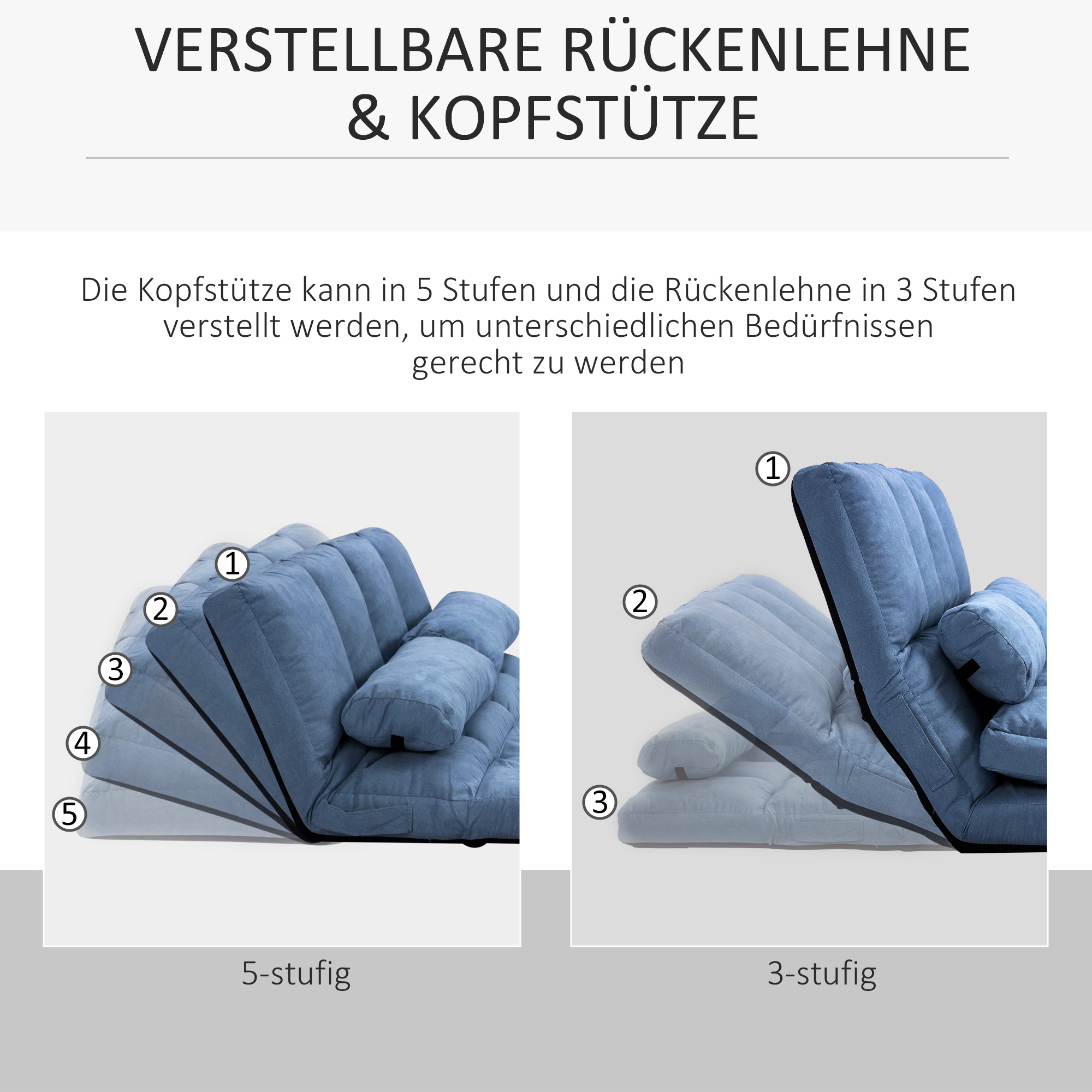 Bodensofa Schlafsofa Sofa, klappbar, verstellbare Rückenlehne, 102 cm x 73 cm x 60 cm , Blau