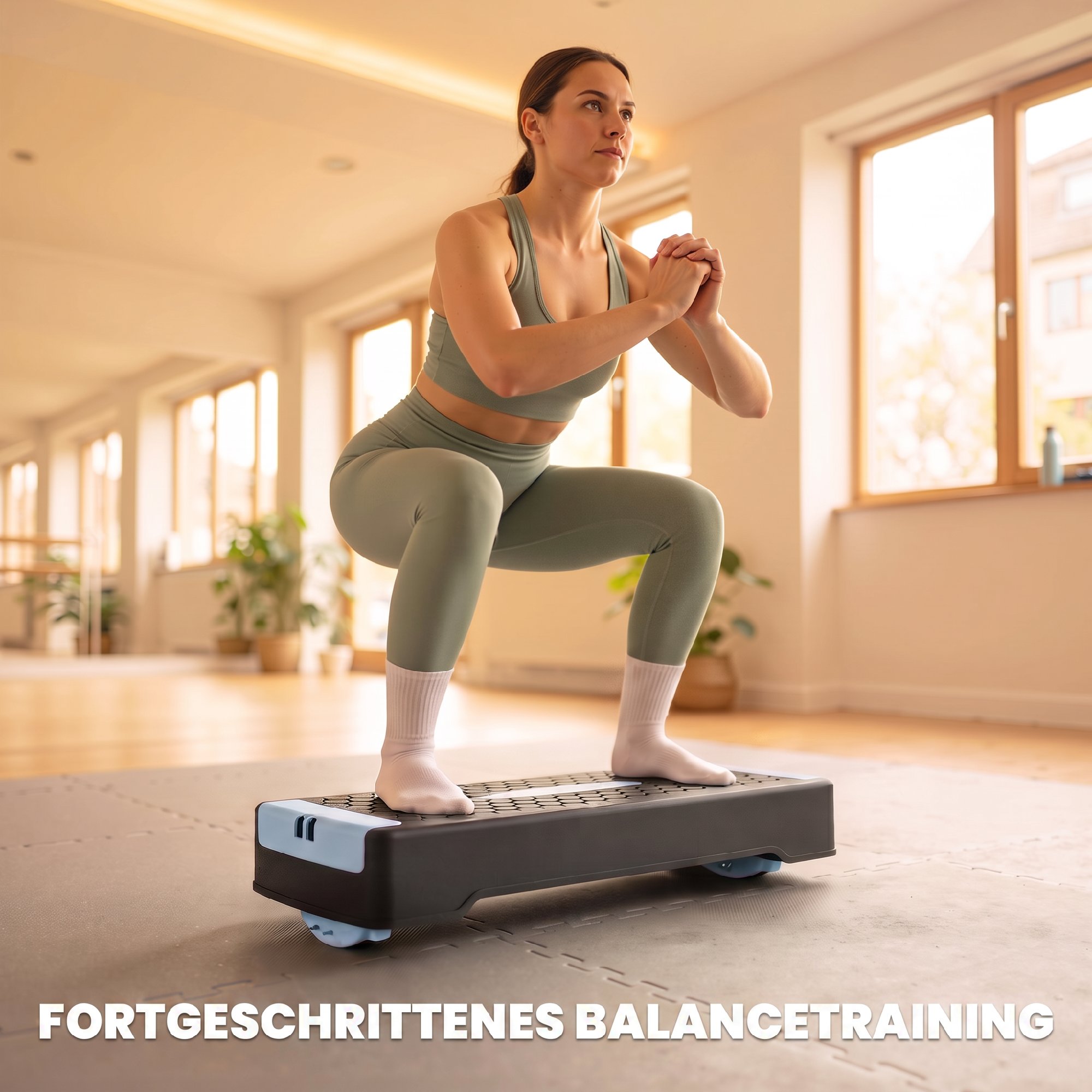 Steppbrett höhenverstellbar Fitness Aerobic Stepper mit 2 Stufen (11/16 cm) 2 Widerstandsbändern, Anti-Rutsch-Matte Blau